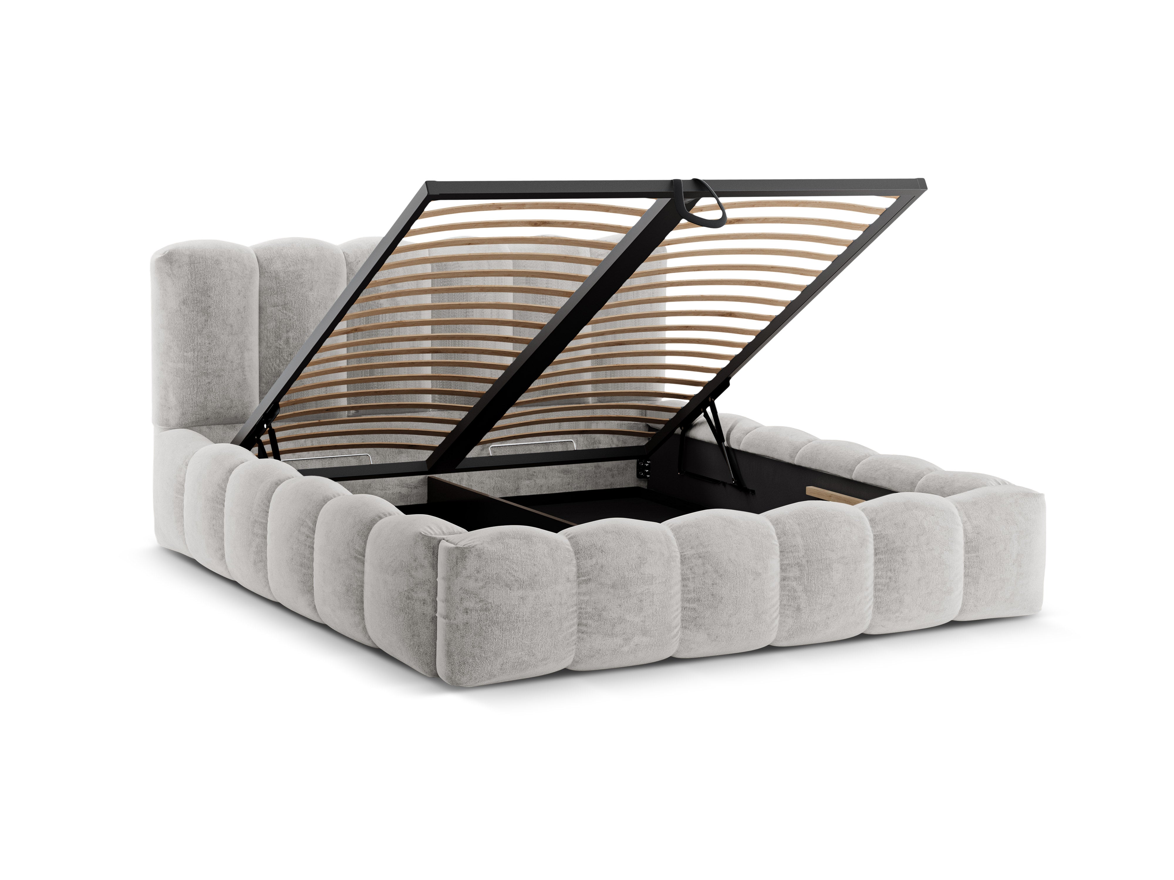 Bed met opbergruimte LUPINE lichtgrijze chenille