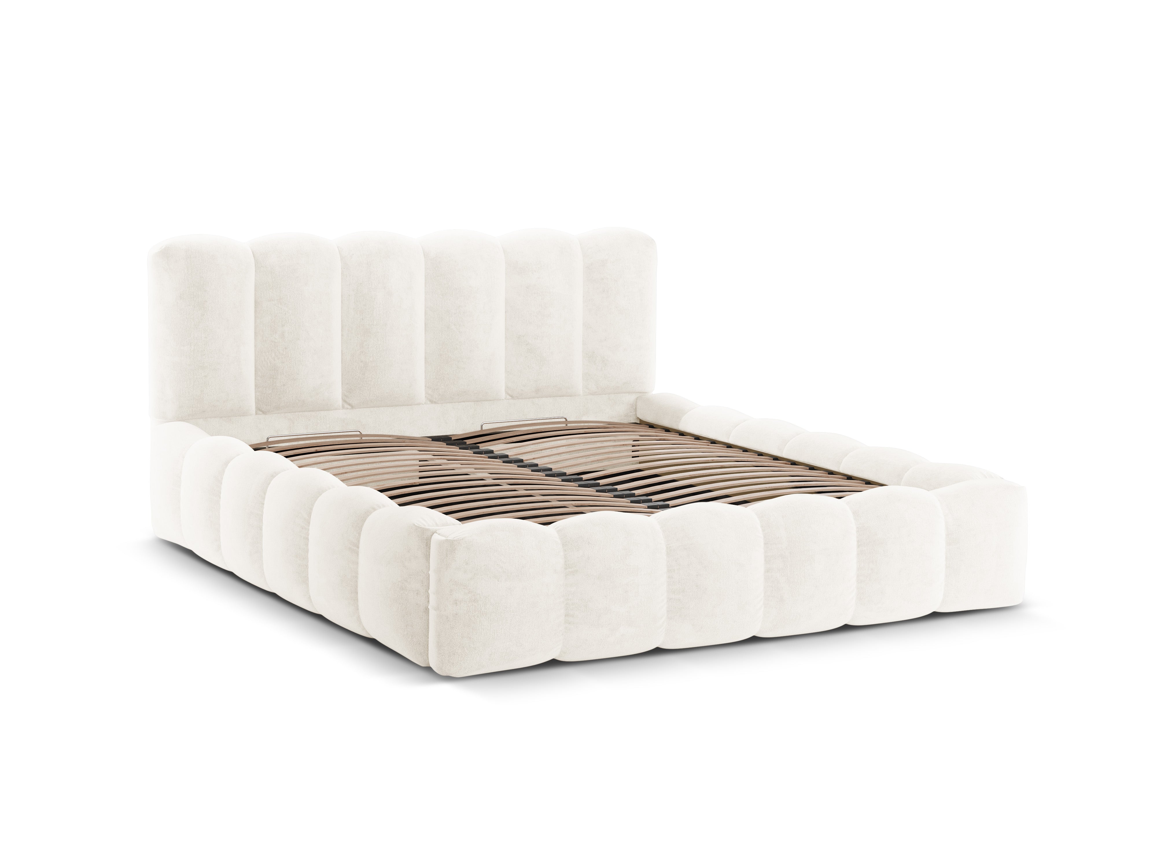 Bed met opbergruimte LUPINE lichtbeige iriserende chenille