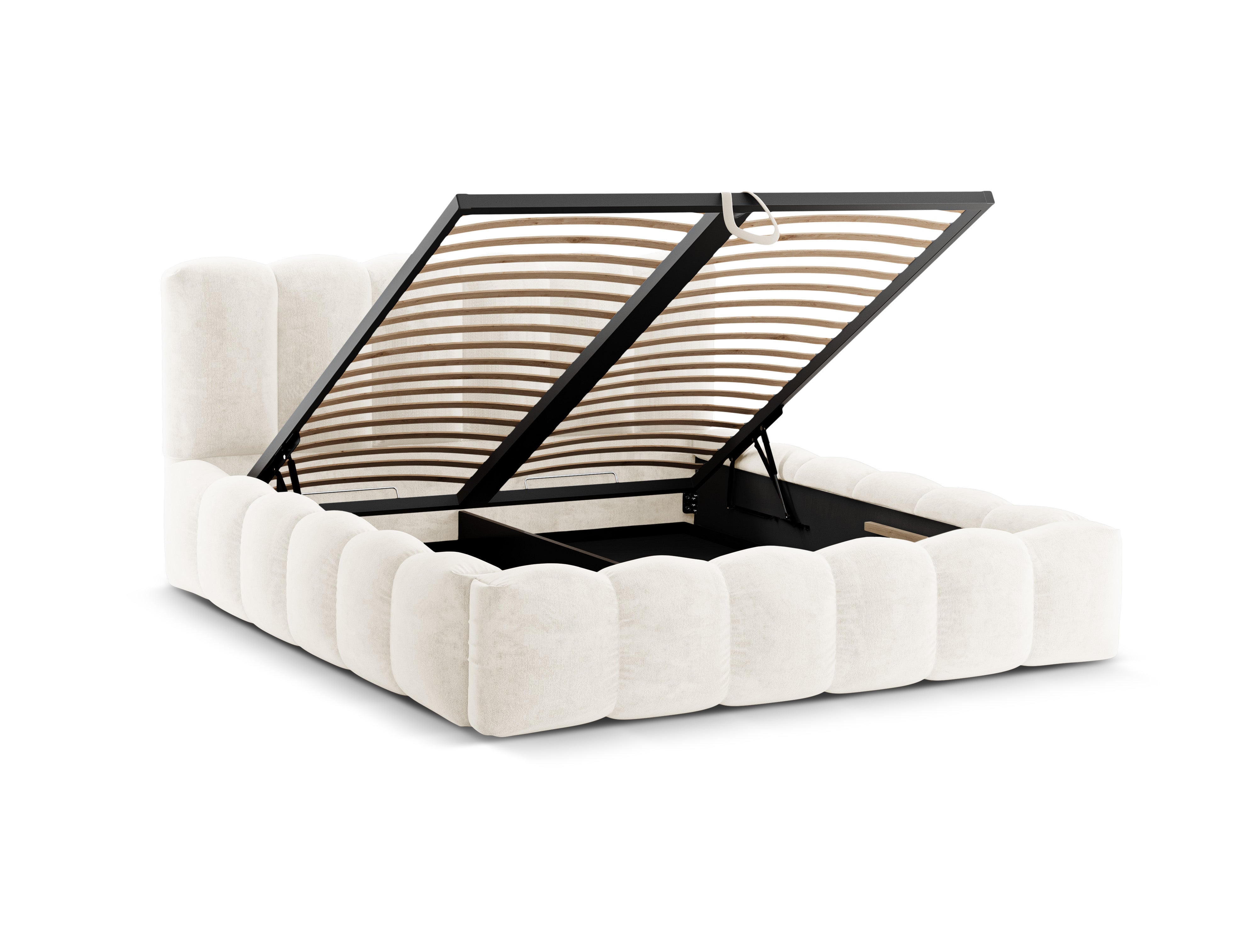 Bed met opbergruimte LUPINE lichtbeige iriserende chenille