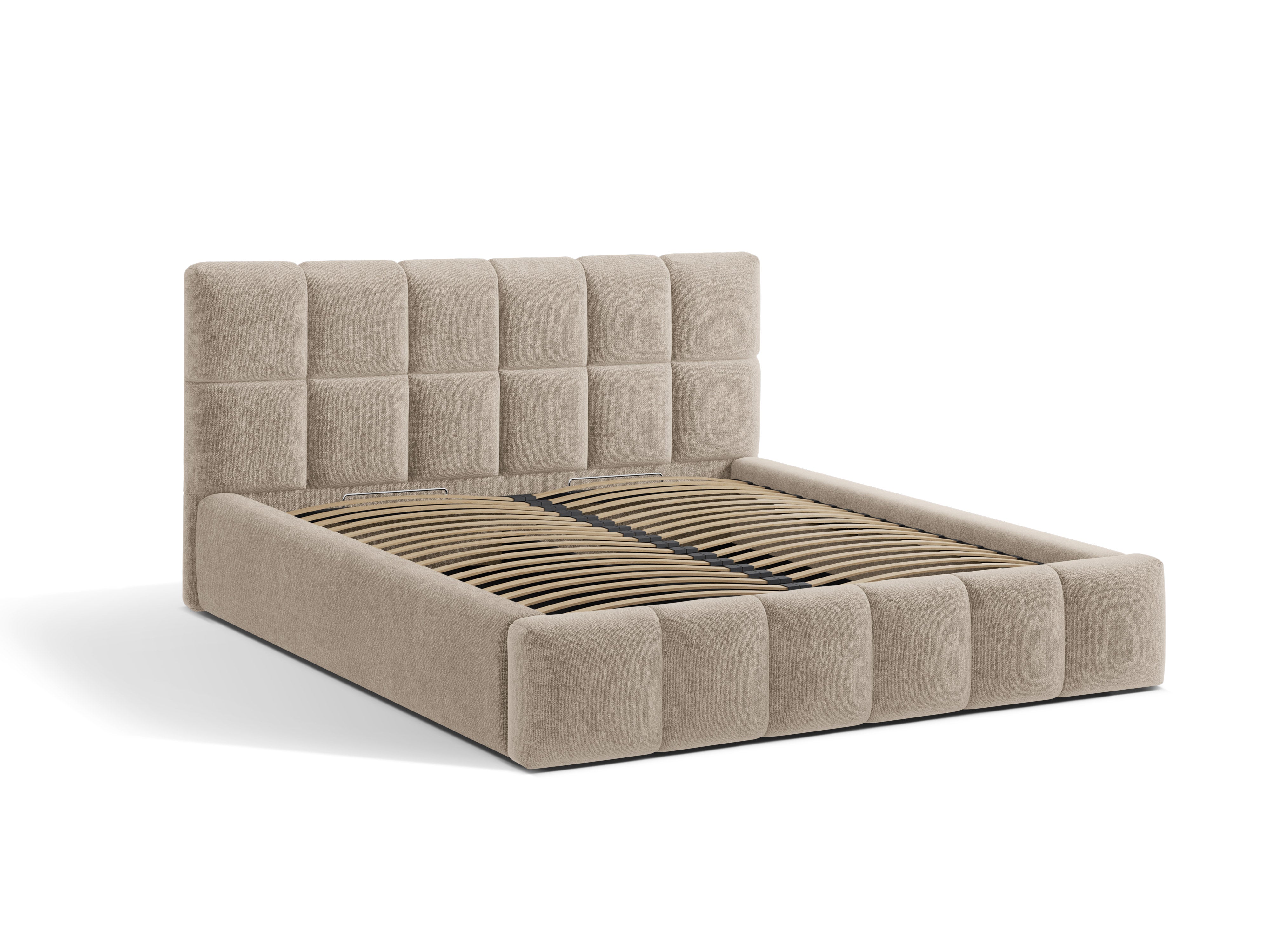 BELLIS bed met opbergruimte voor beddengoed in beige chenille