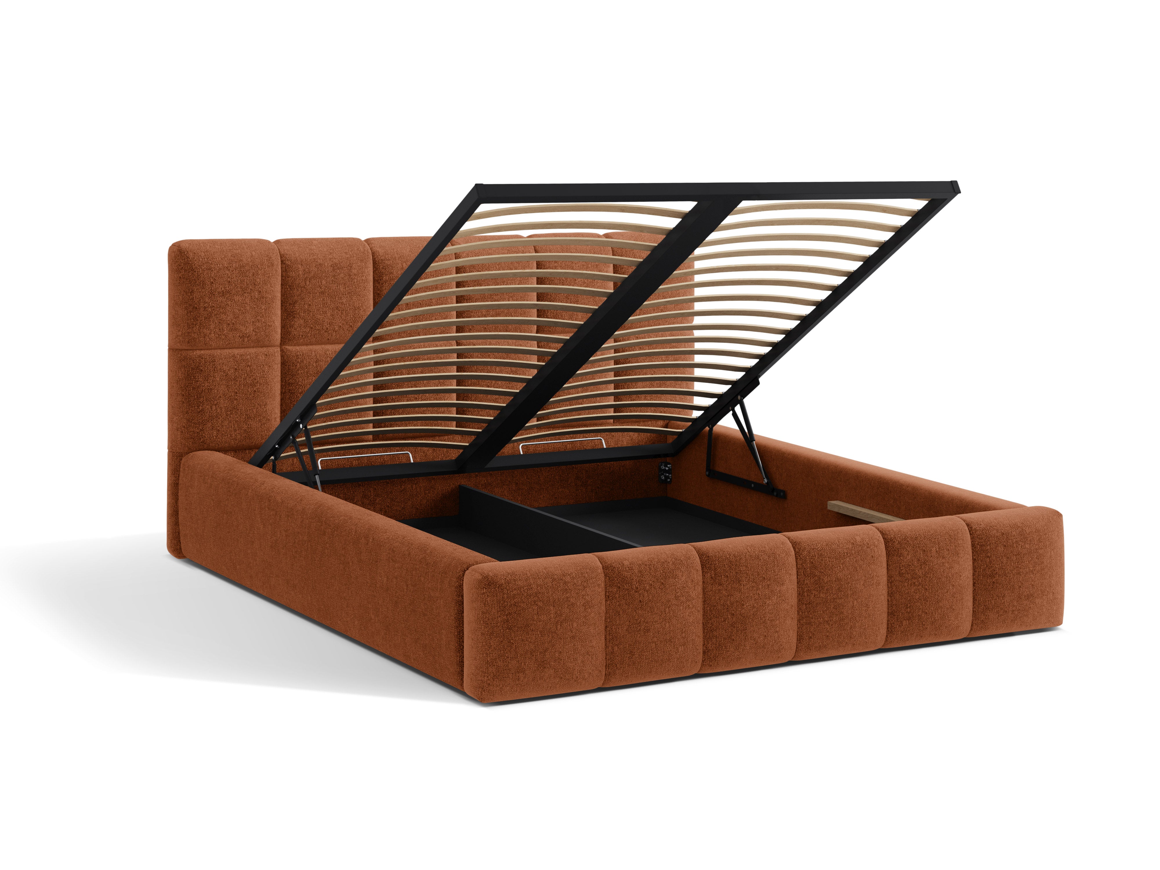Bed met opbergruimte voor beddengoed BELLIS baksteen chenille