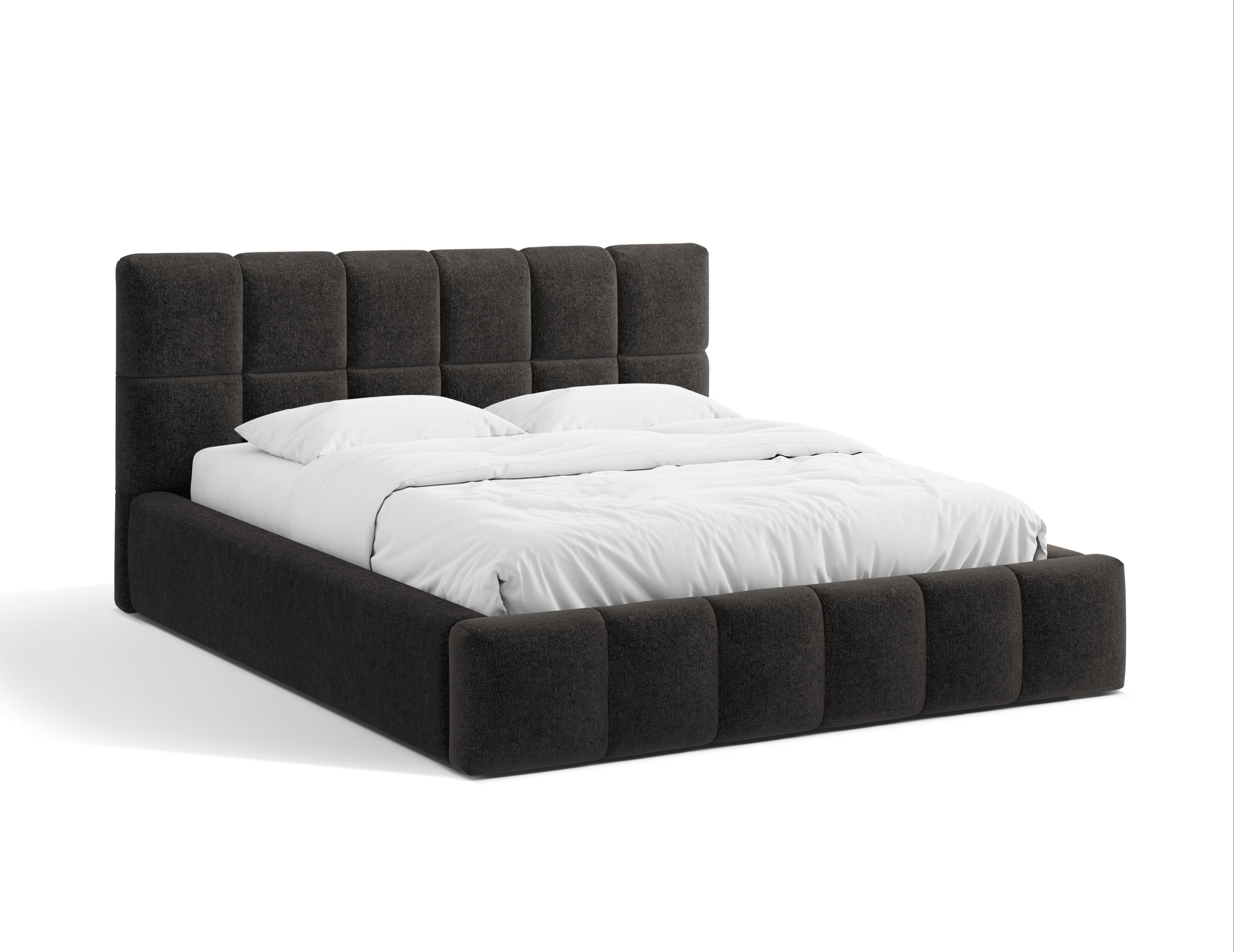 BELLIS bed met opbergruimte voor beddengoed in antraciet chenille