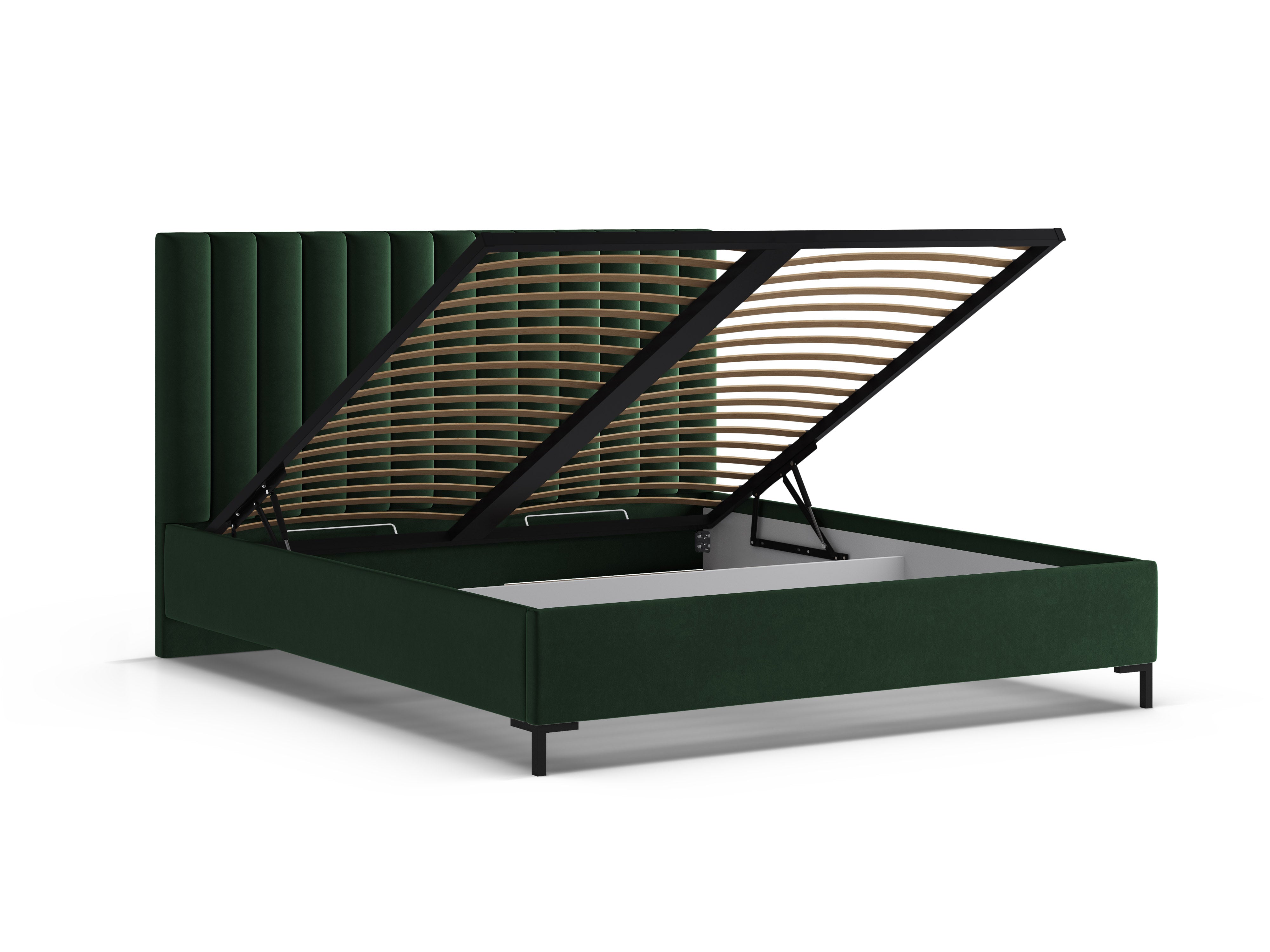 Velours bed met opbergruimte voor beddengoed ALLISON in flessengroen