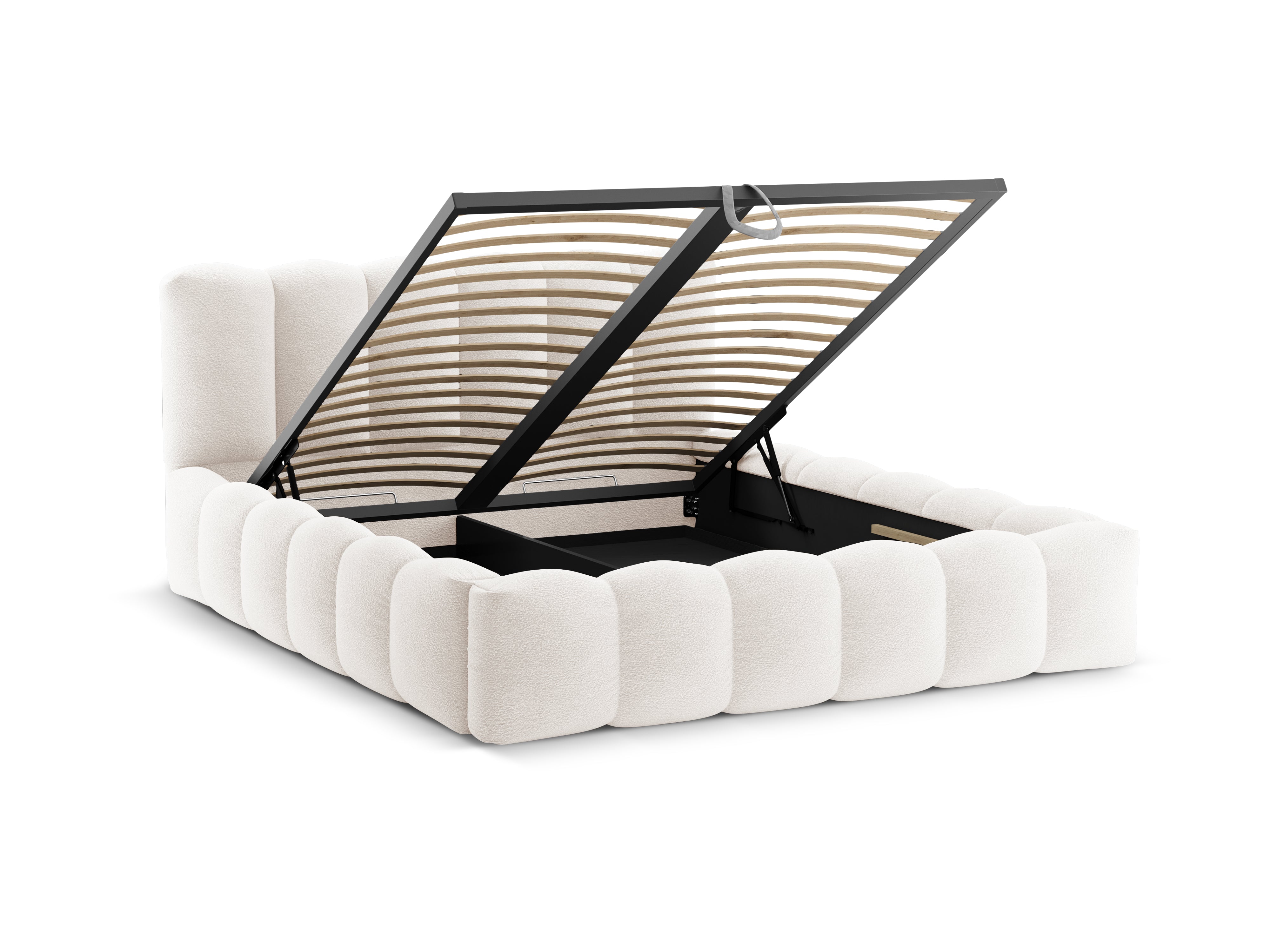 Bed met opbergruimte LUPINE witte boucle