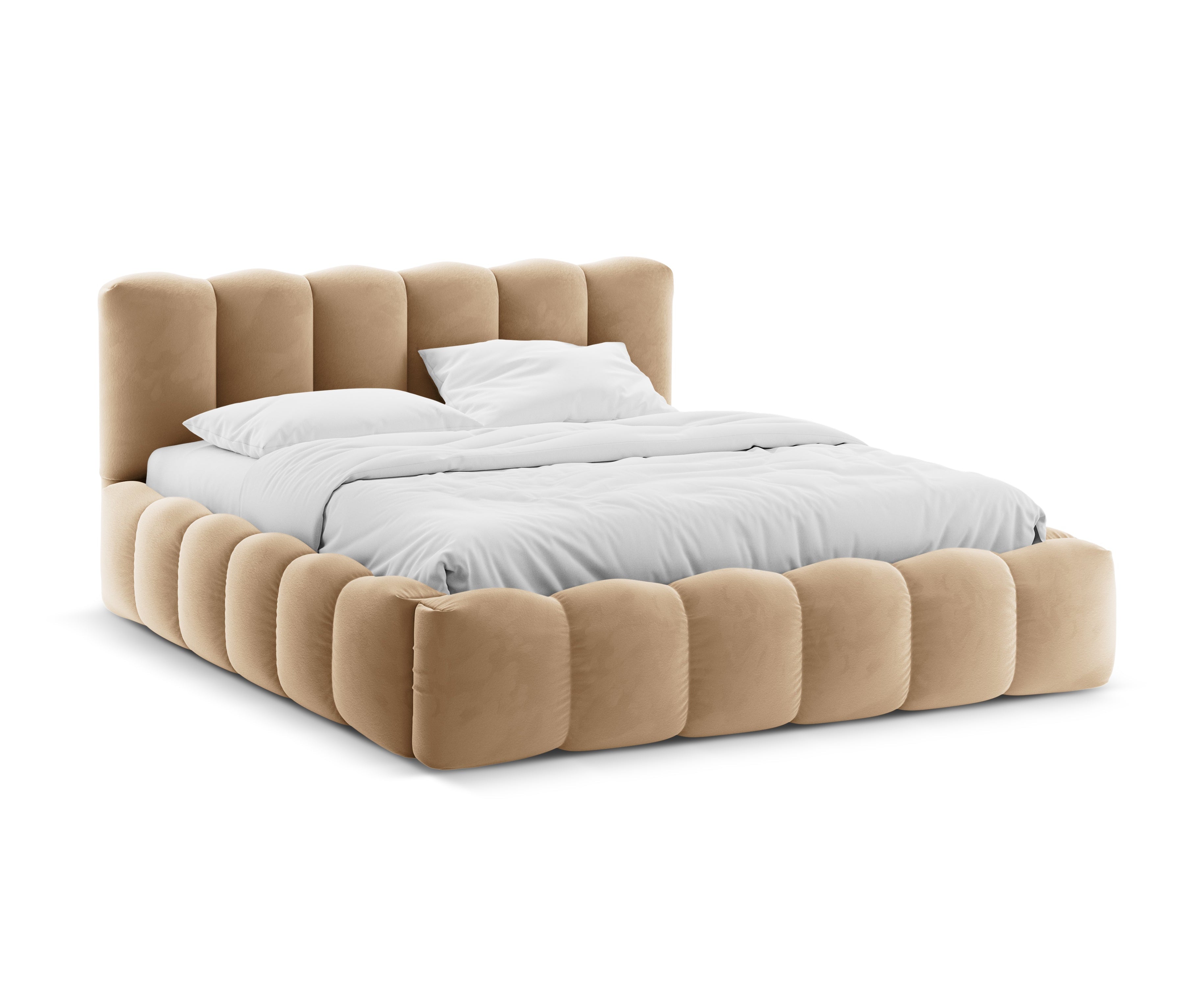 Velvet bed met opbergruimte LUPINE zandkleurig