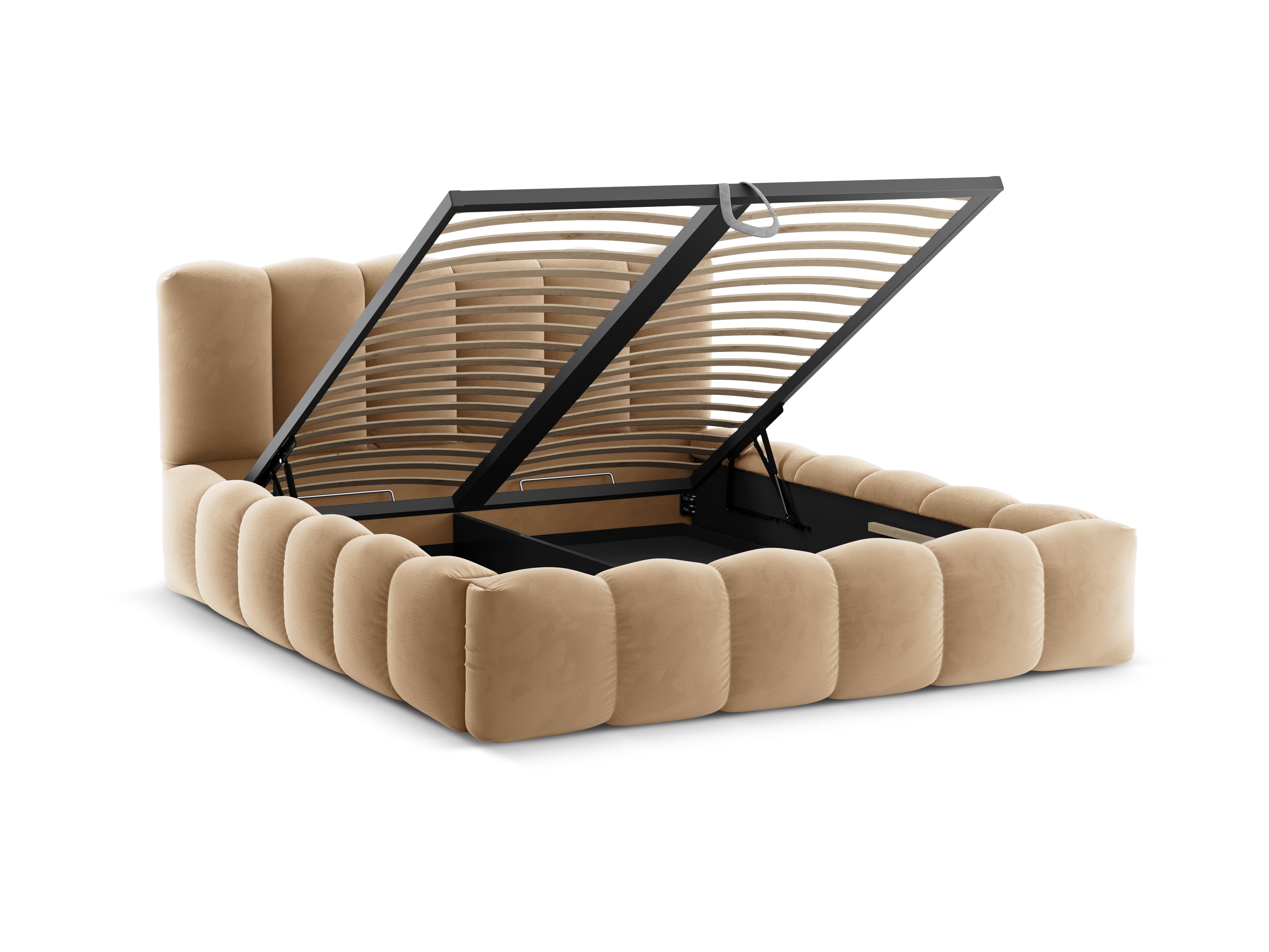 Velvet bed met opbergruimte LUPINE zandkleurig