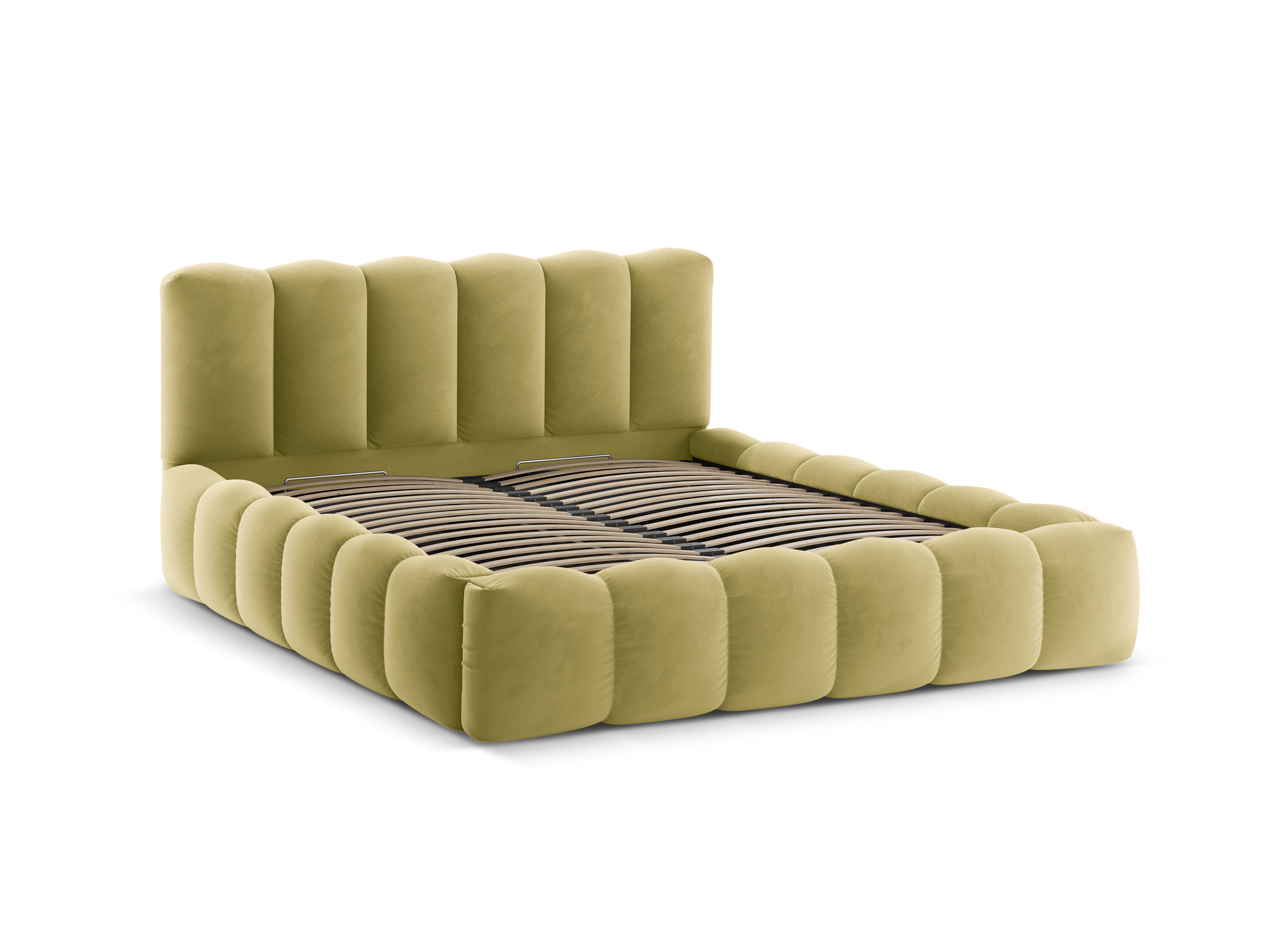 Velvet bed met opbergruimte LUPINE limoen