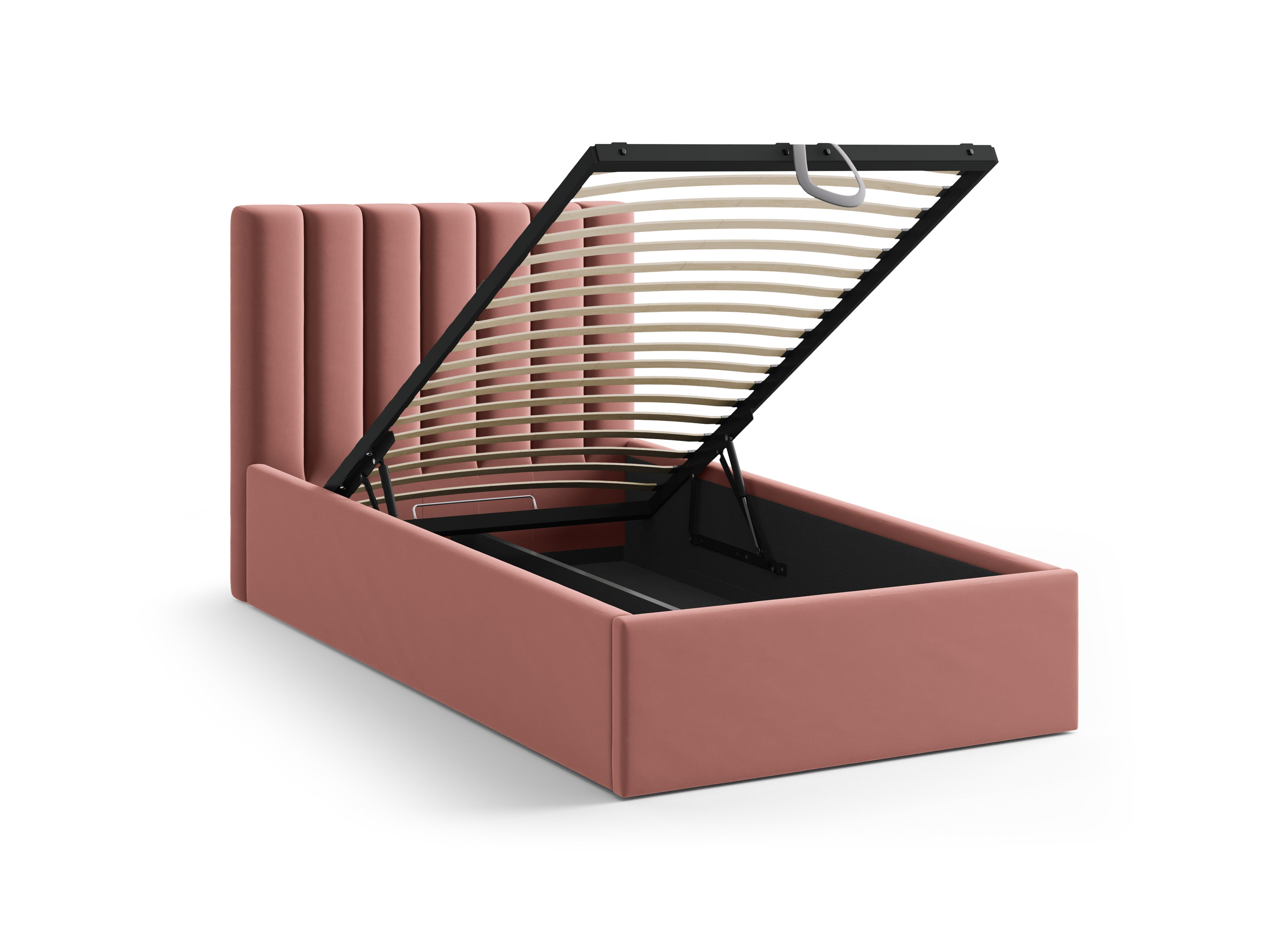 enkele fluwelen bed met opbergruimte voor beddengoed ALLISON roze