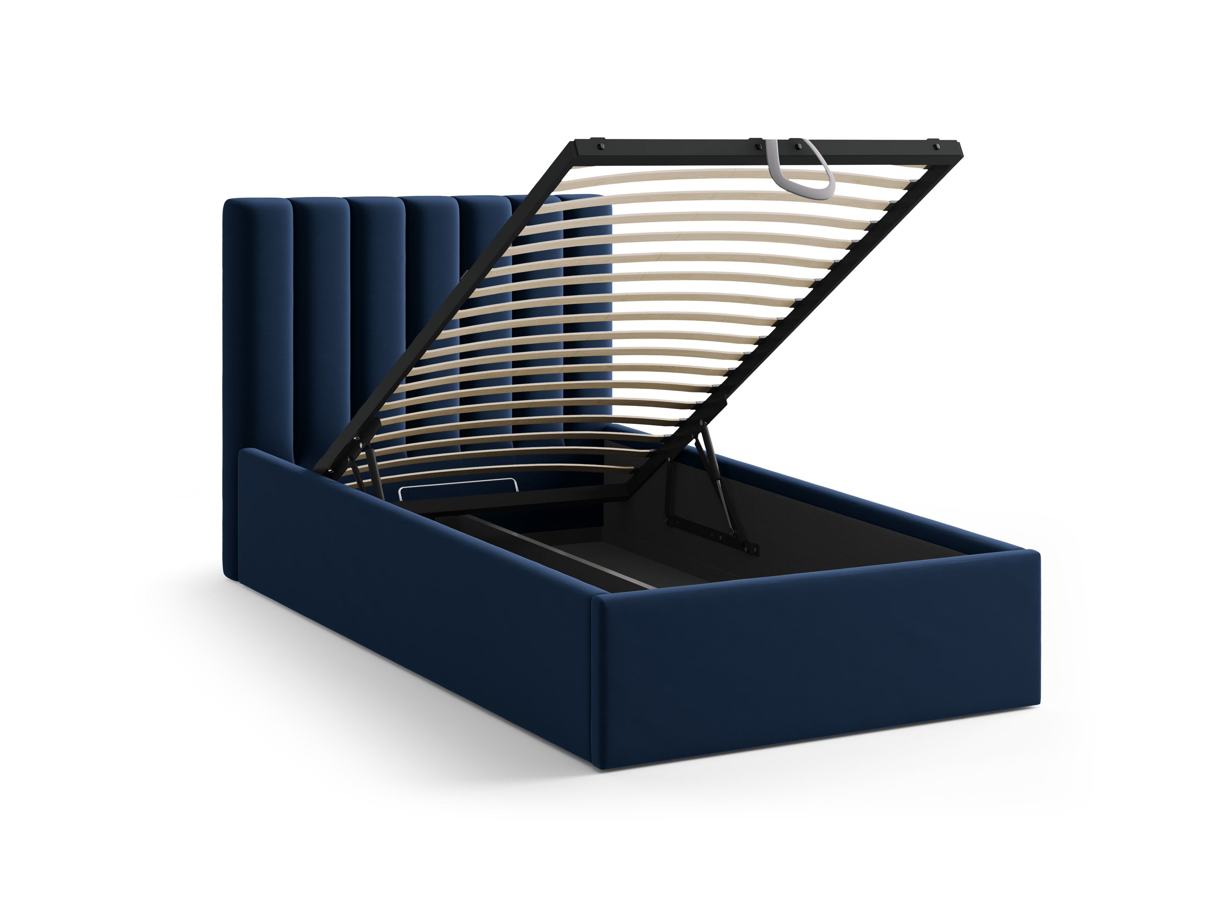 Enkel velours bed met opbergruimte voor beddengoed ALLISON koninklijk blauw
