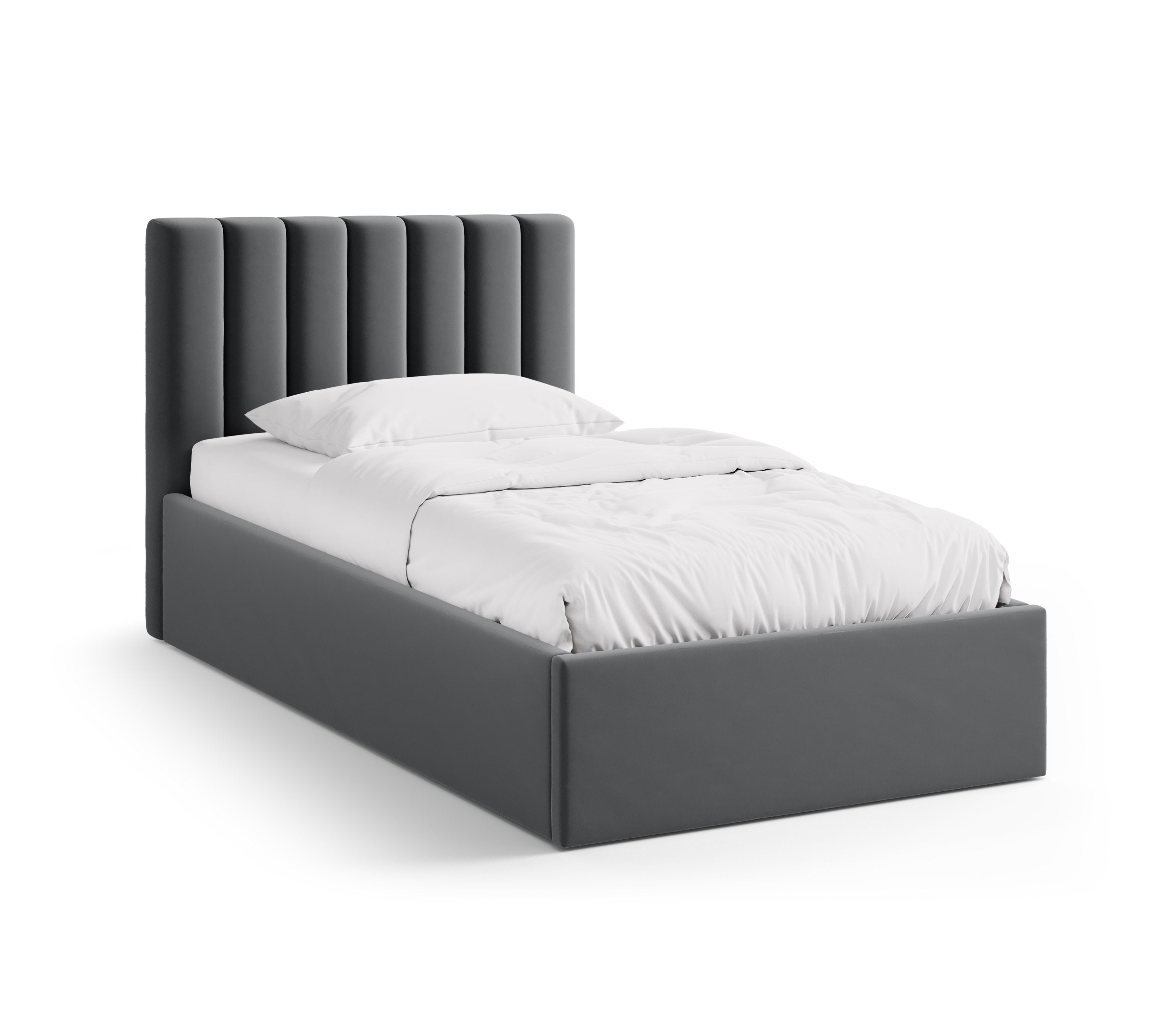enkele fluwelen bed met opbergruimte voor beddengoed ALLISON grijs
