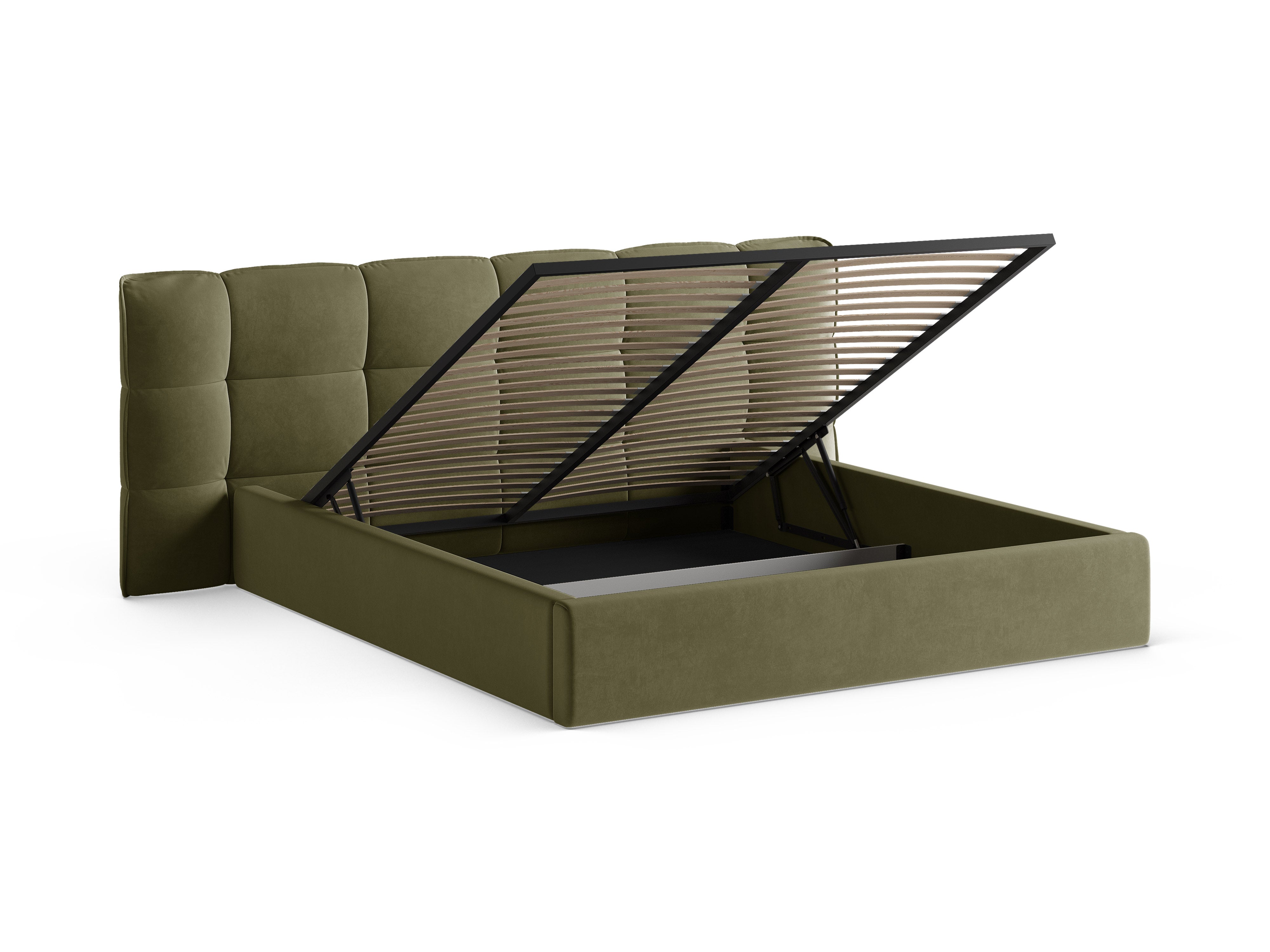 Velvet bed met opbergruimte ERIC olijfgroen