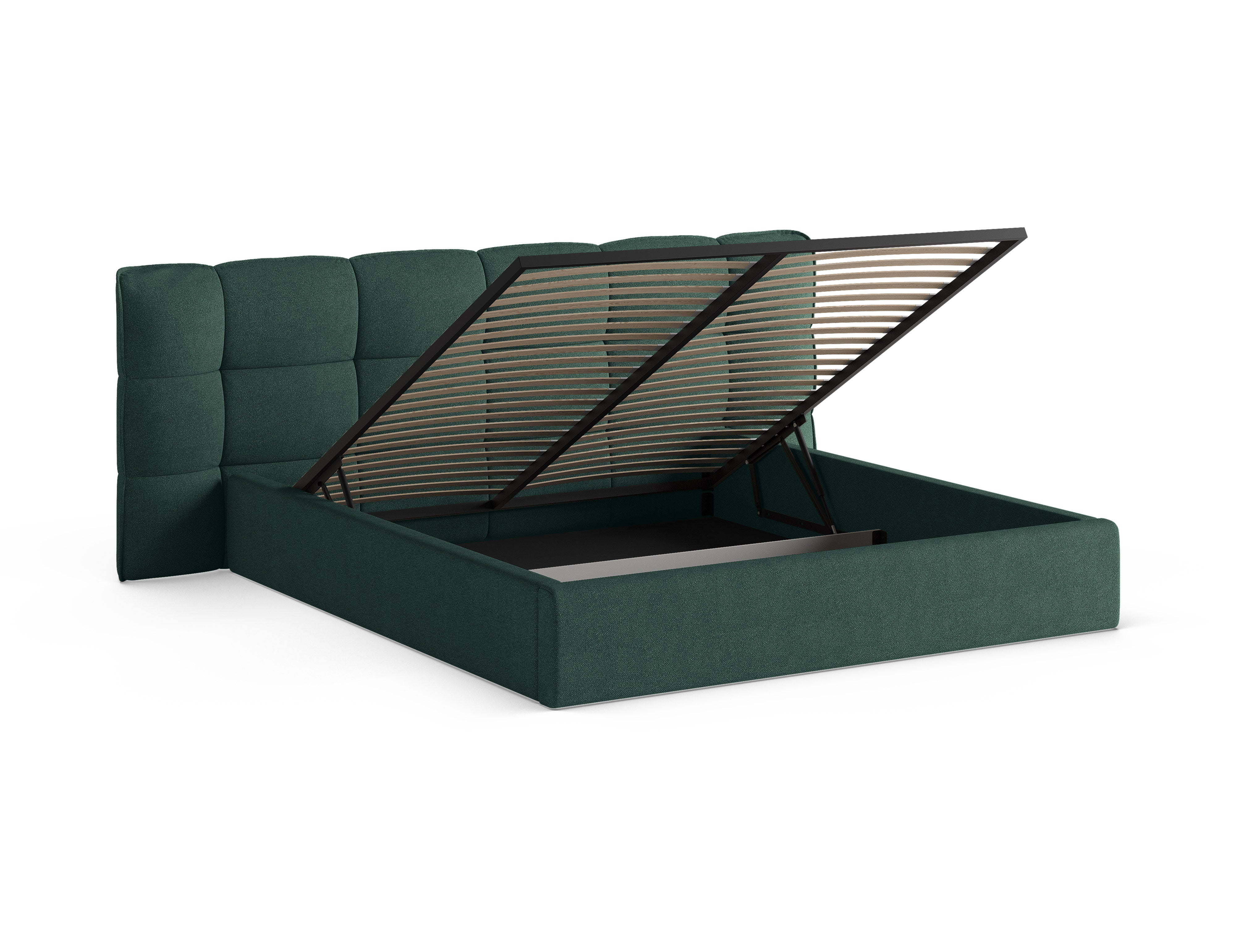 Bed met opbergruimte ERIC groene boucle
