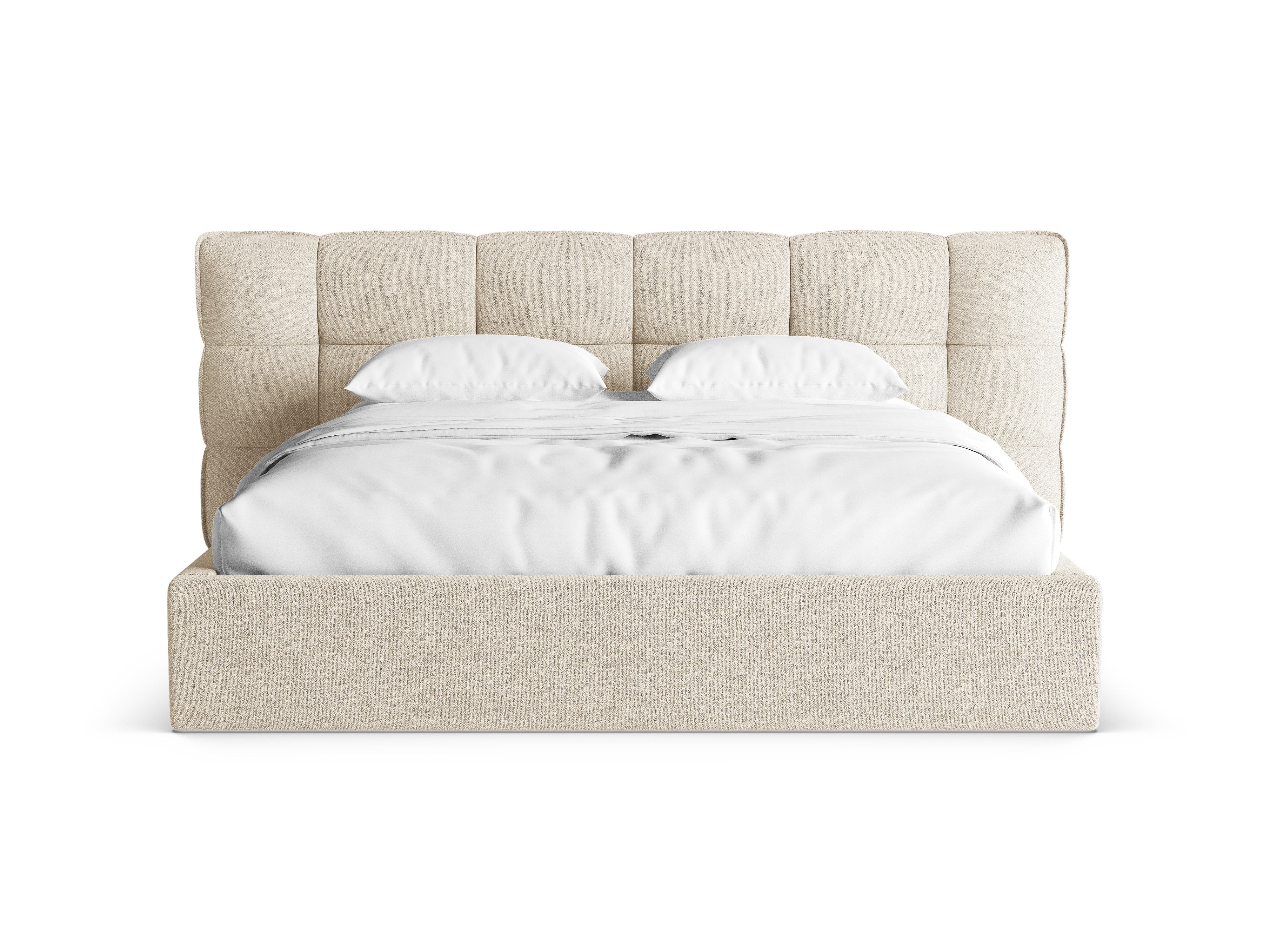 Bett mit Stauraum ERIC hellbeige Boucle