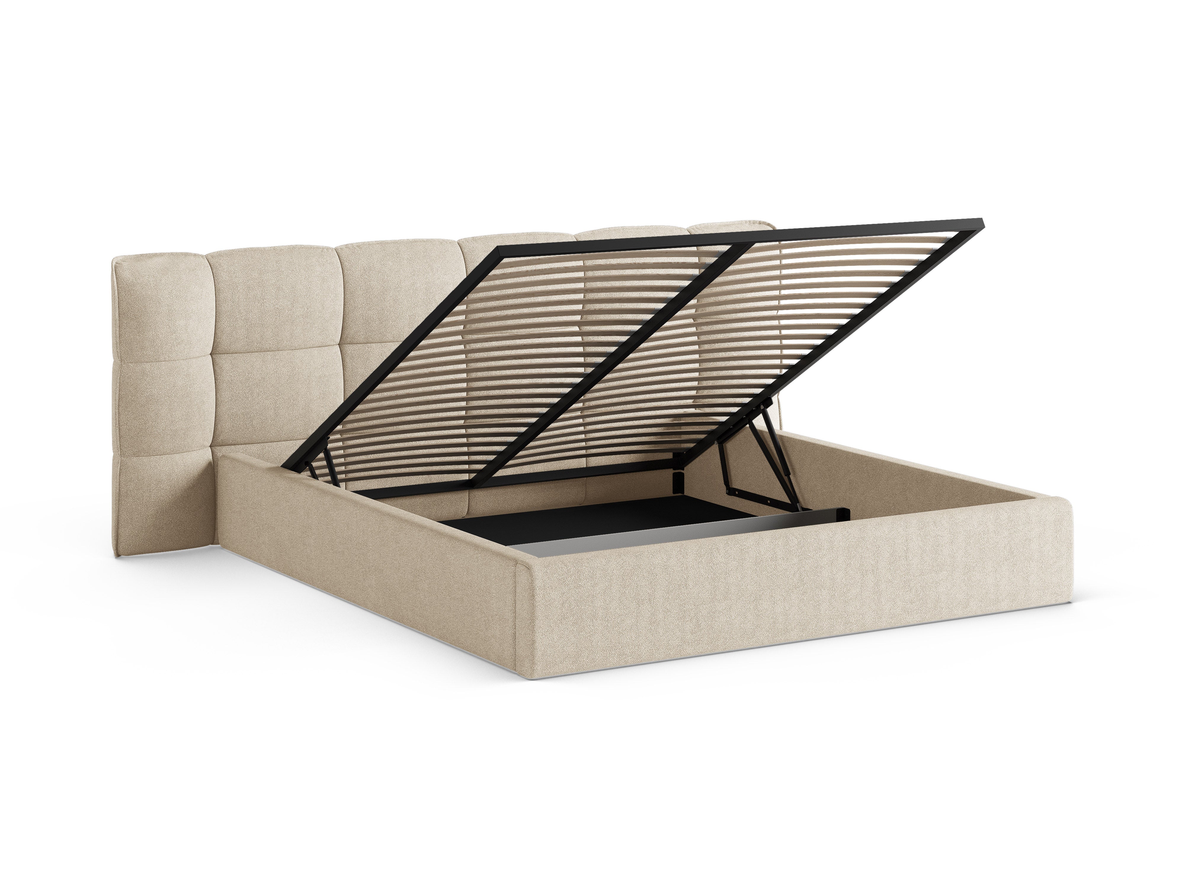 Bett mit Stauraum ERIC hellbeige Boucle