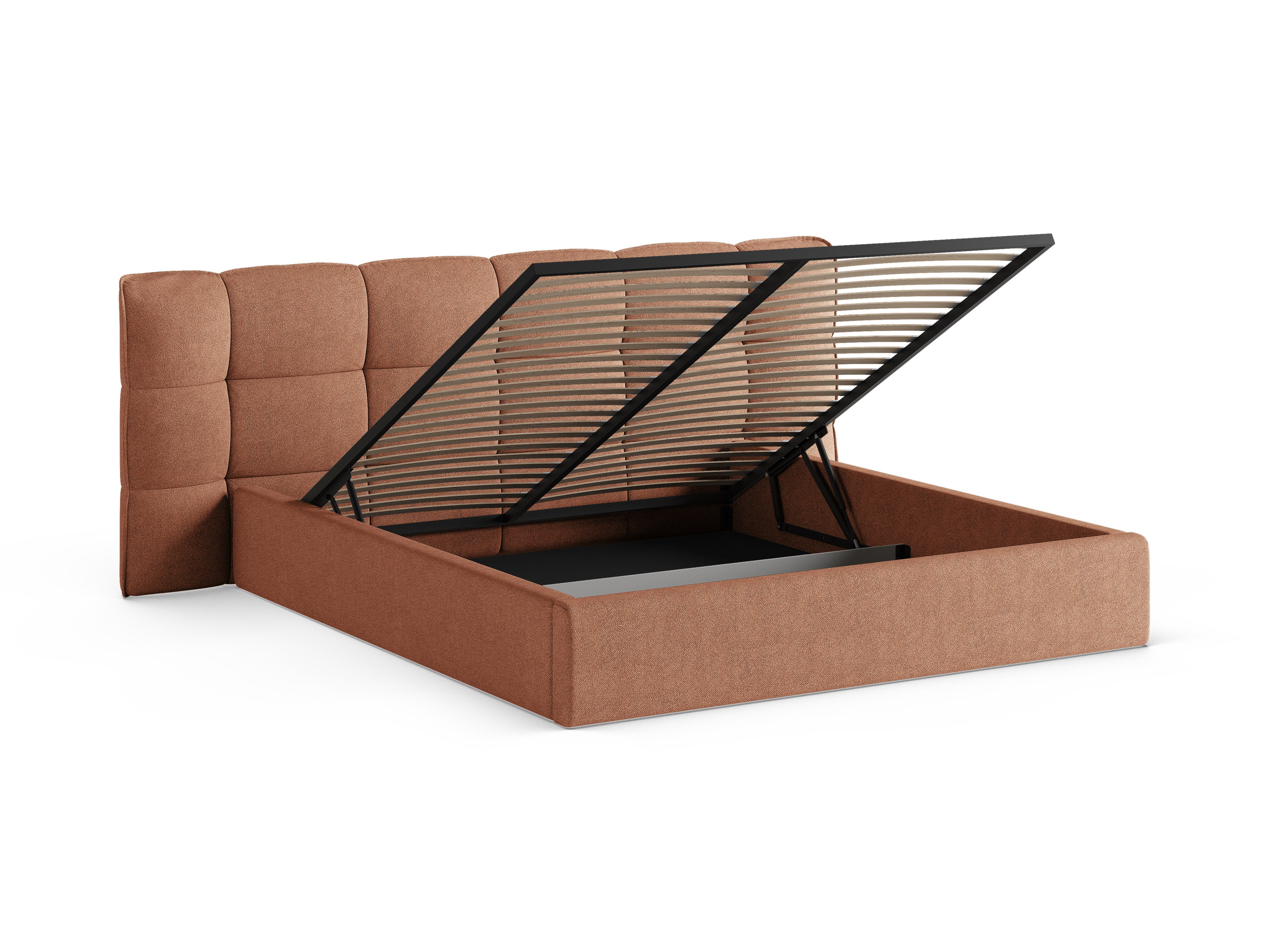 Bed met opbergruimte ERIC perzik boucle
