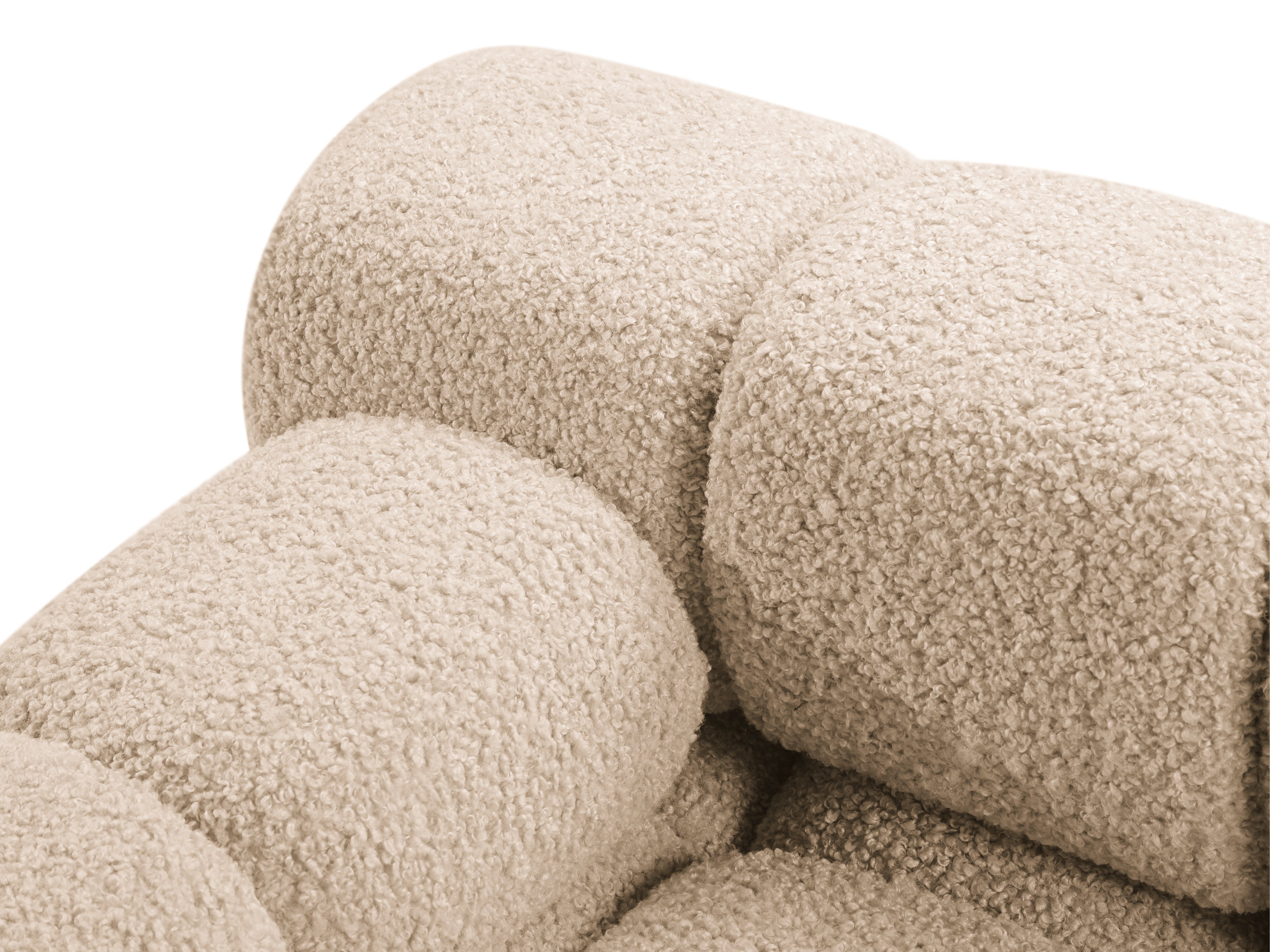 Links georiënteerde BELLIS chaise longue in zandkleurige boucle