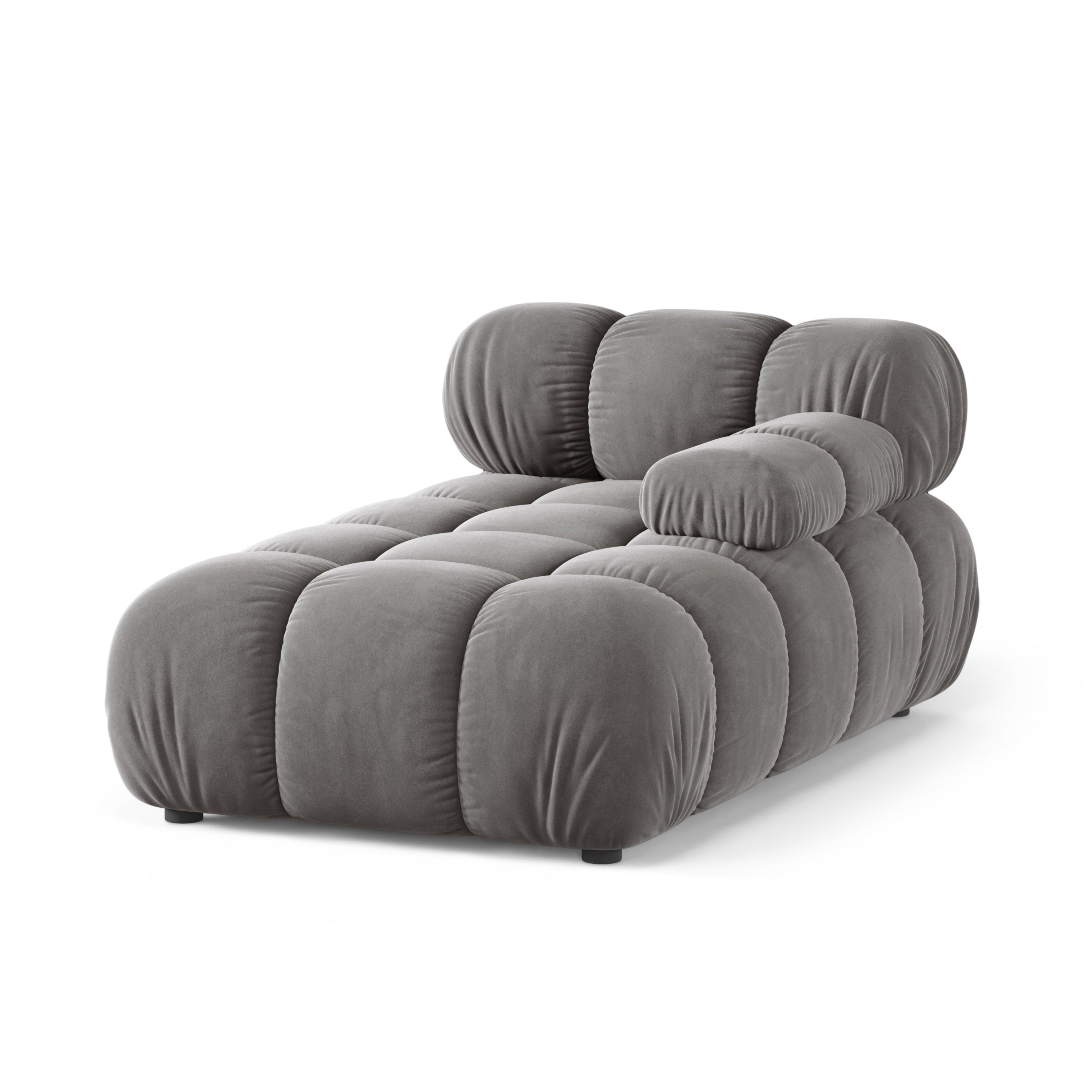 Grijze BELLIS rechtszijdige fluwelen chaise longue