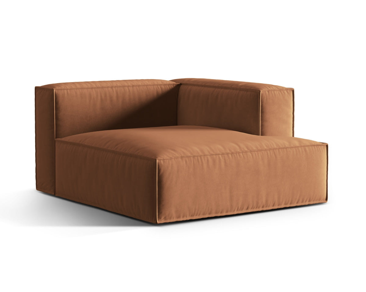 Szezlong aksamitny prawostronny NURIA miodowy – ujęcie boczne