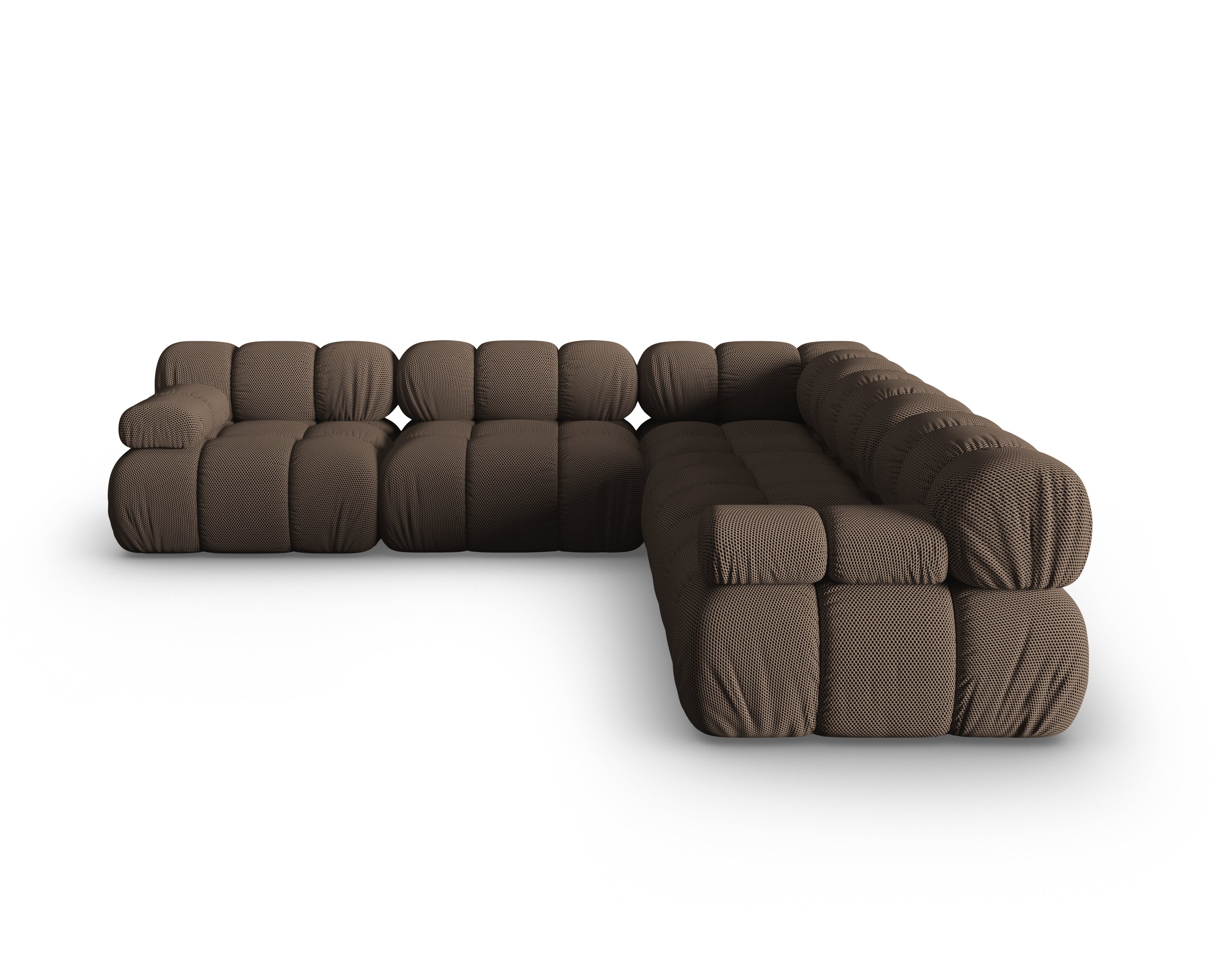 Symmetrische hoekbank BELLIS in bruin 3D-stof