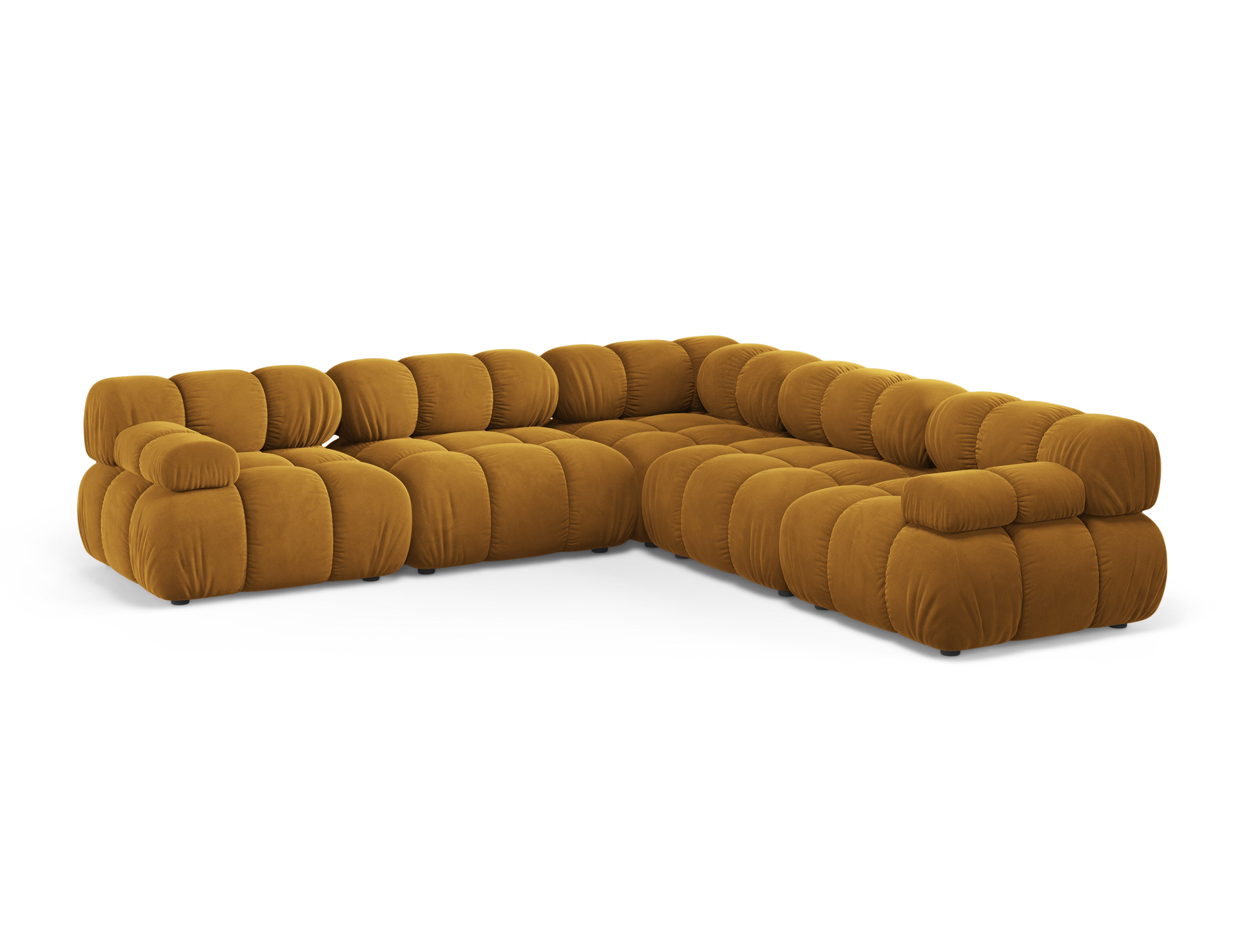 Symmetrische fluwelen hoekbank BELLIS mosterdkleurig