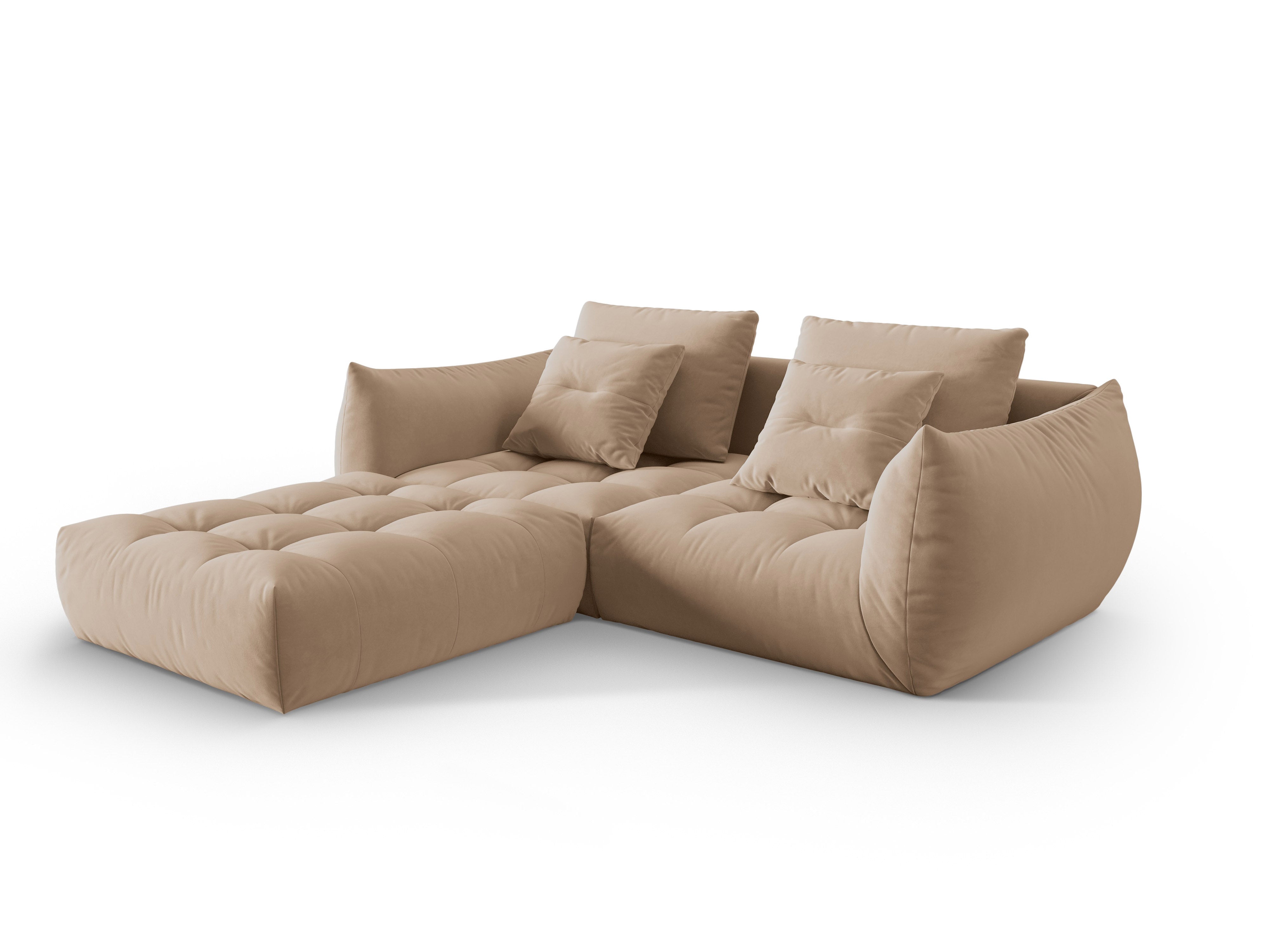 Modulaire fluwelen hoekbank voor 3 personen BLOOM zandkleurig