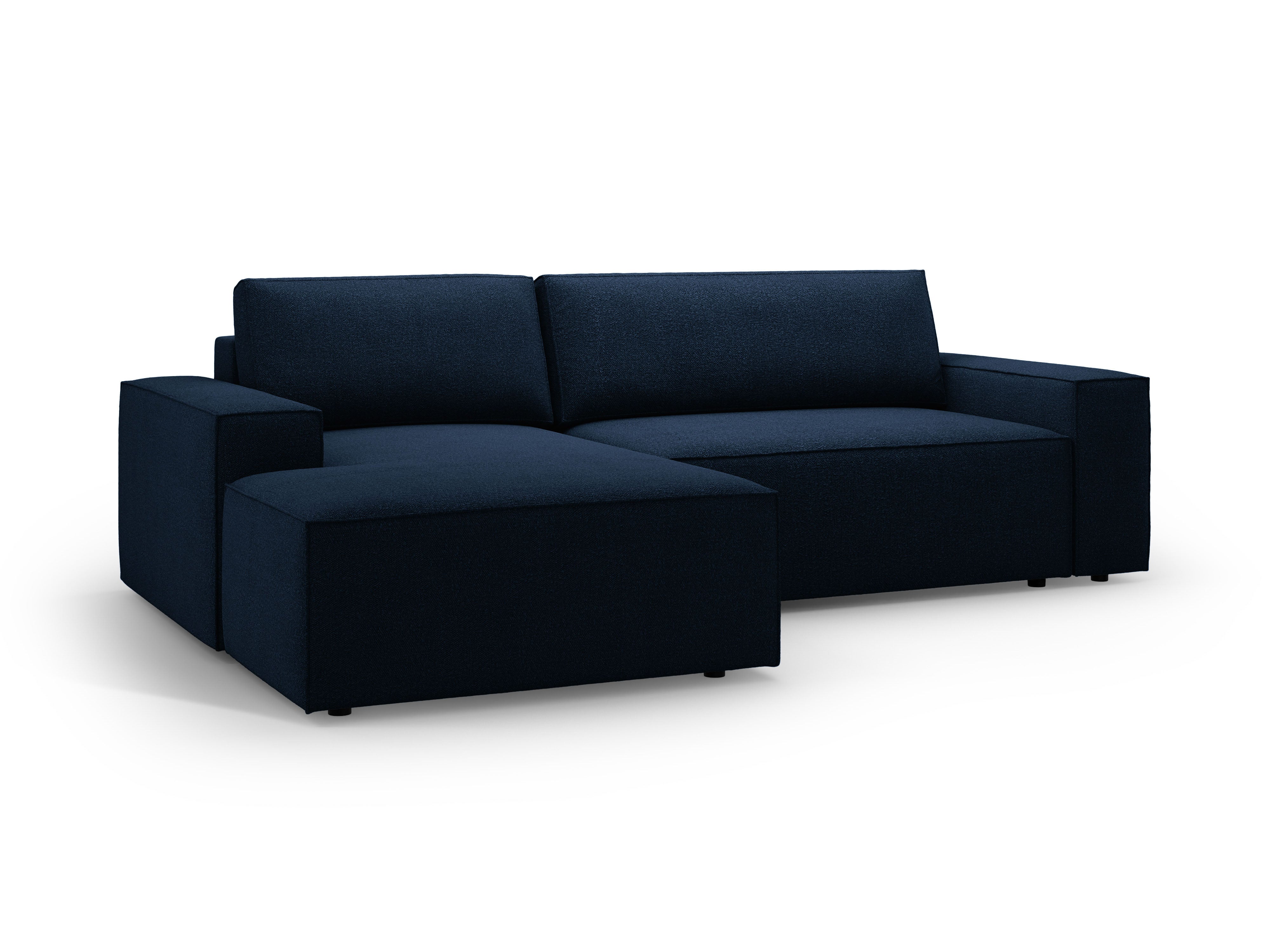Left-facing corner sofa bed JODIE dark blue boucle
