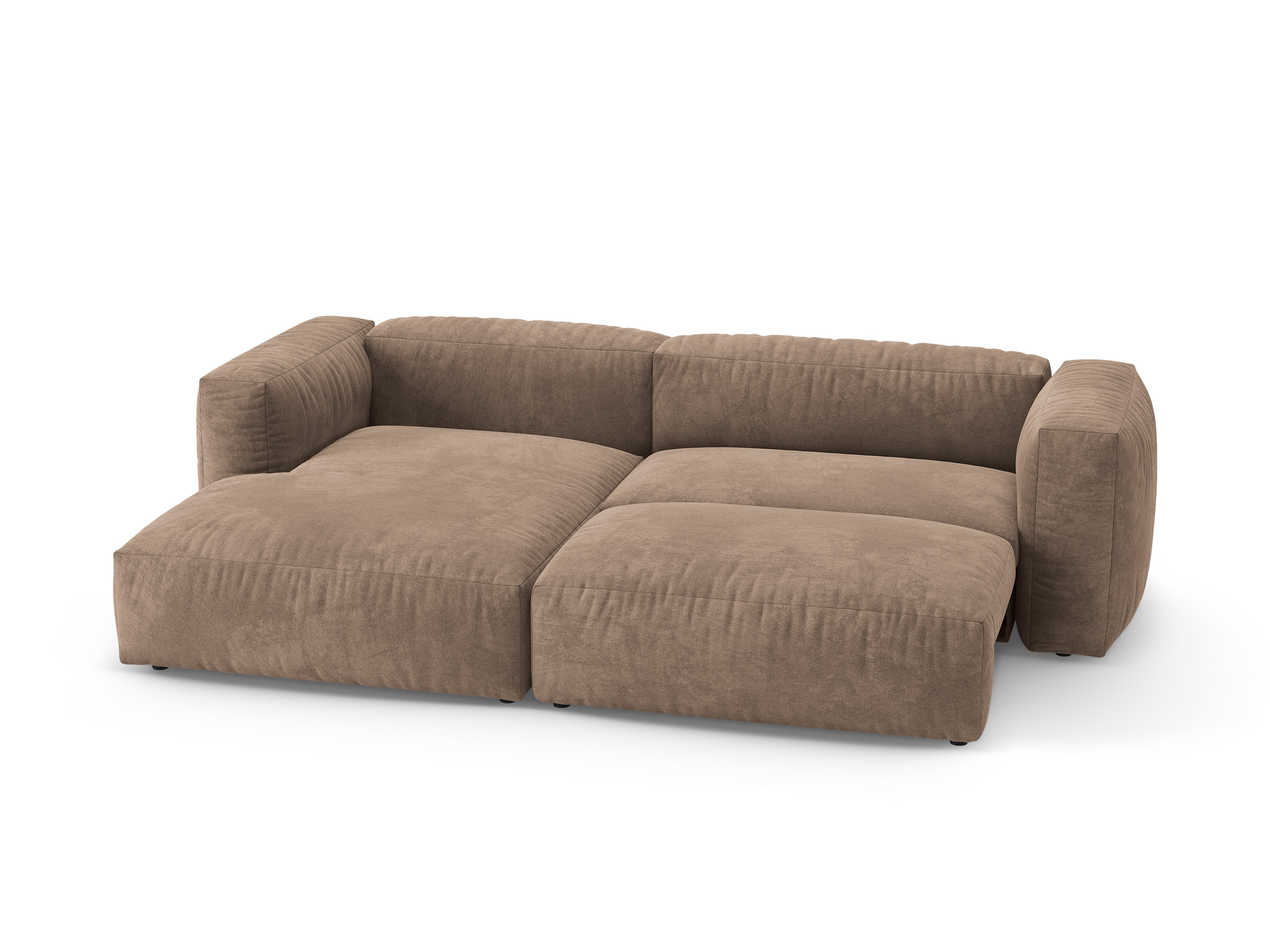 Samt-Ecksofa links mit Schlaffunktion MARTINA dunkelbeige