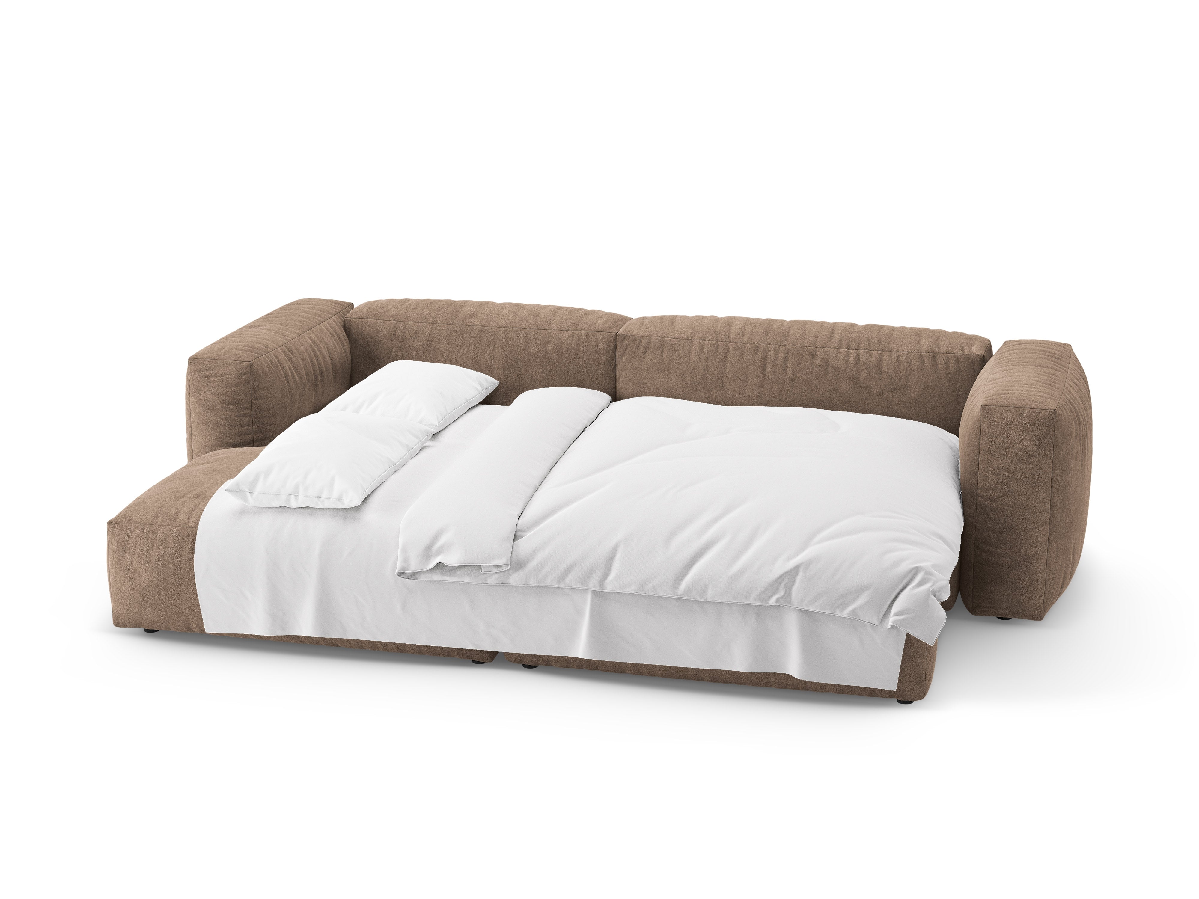 Samt-Ecksofa links mit Schlaffunktion MARTINA dunkelbeige