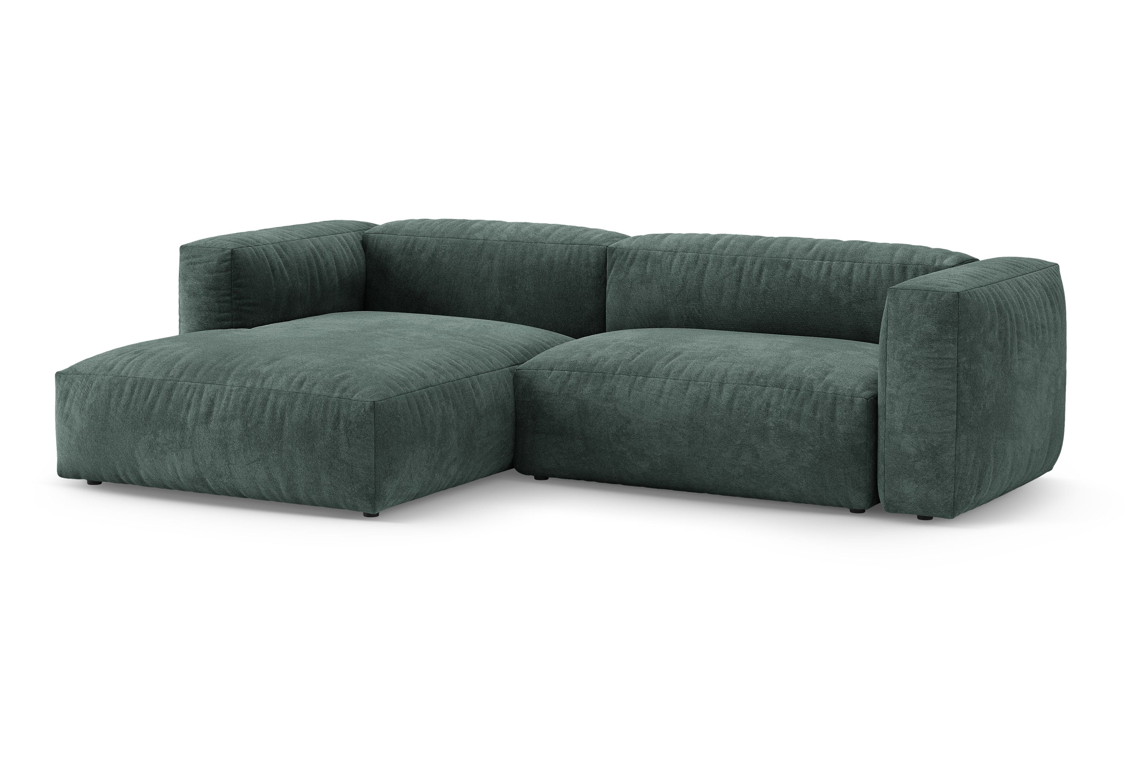 Samt-Ecksofa links mit Schlaffunktion MARTINA petrol