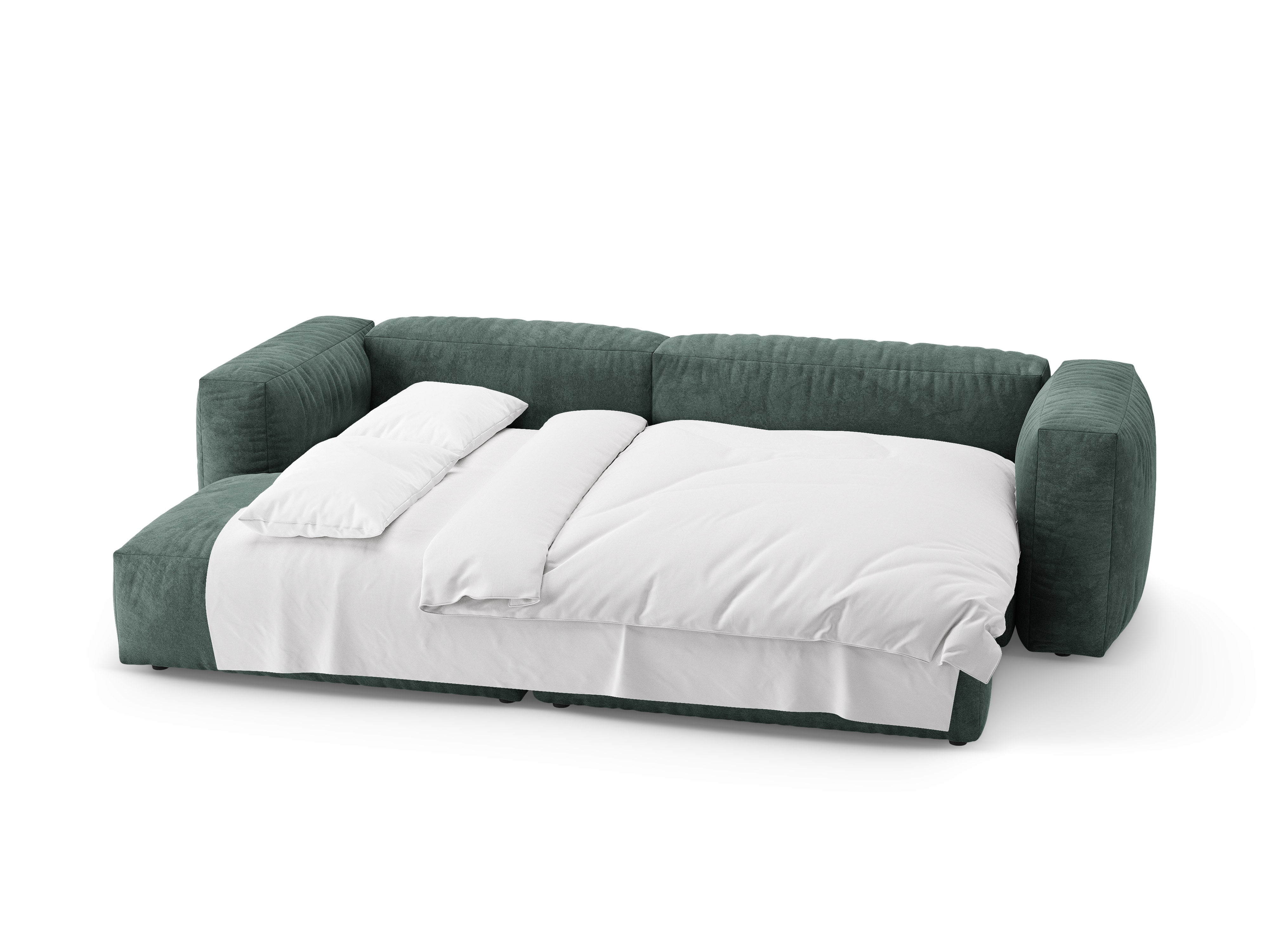 Samt-Ecksofa links mit Schlaffunktion MARTINA petrol