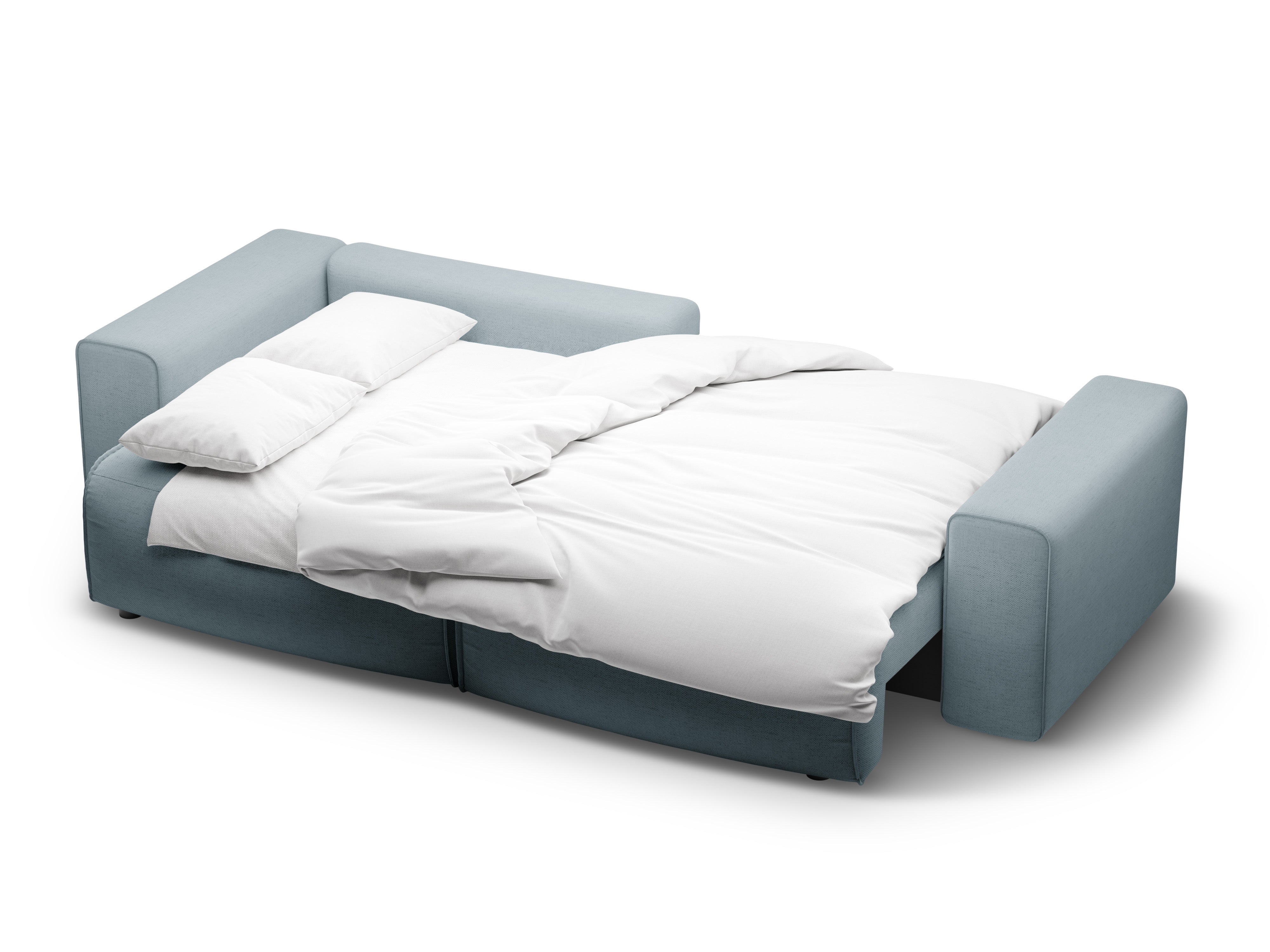 Left-sided 3-seater sofa bed VICTOR light blue chenille