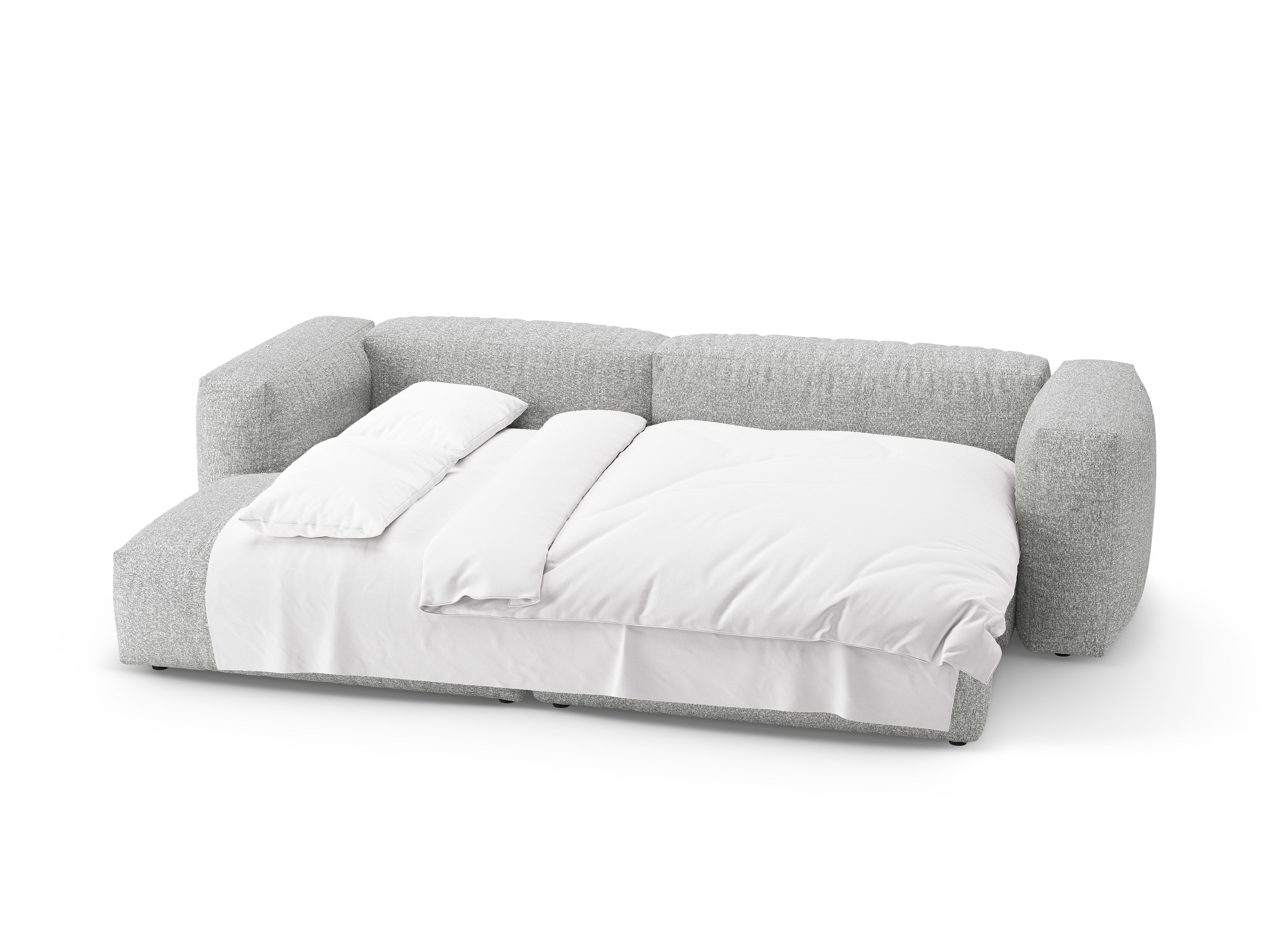 Links hoekbank met slaapfunctie MARTINA zilver boucle