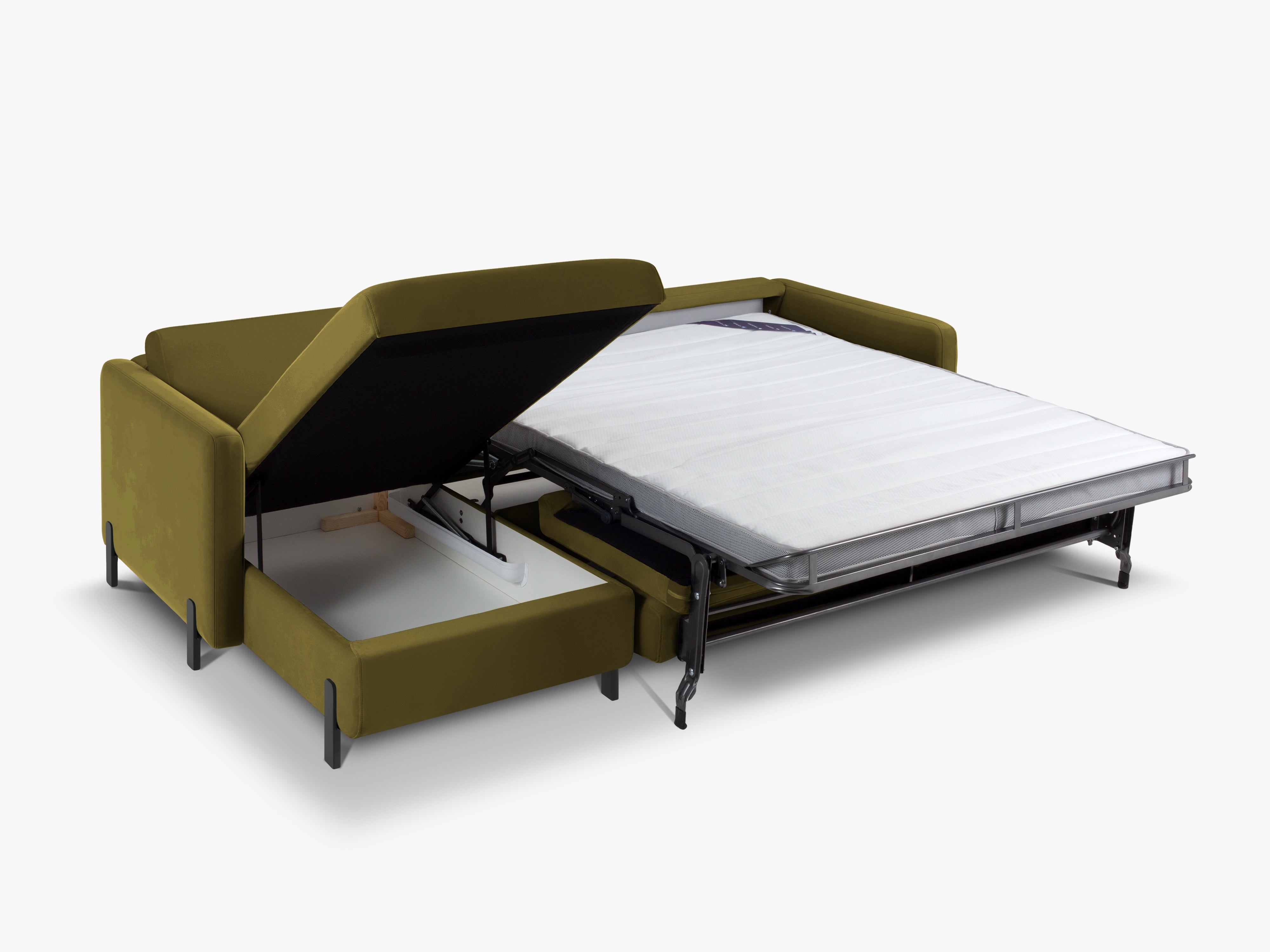 Groene linkszijdige fluwelen hoekbank met slaapfunctie GLORIA