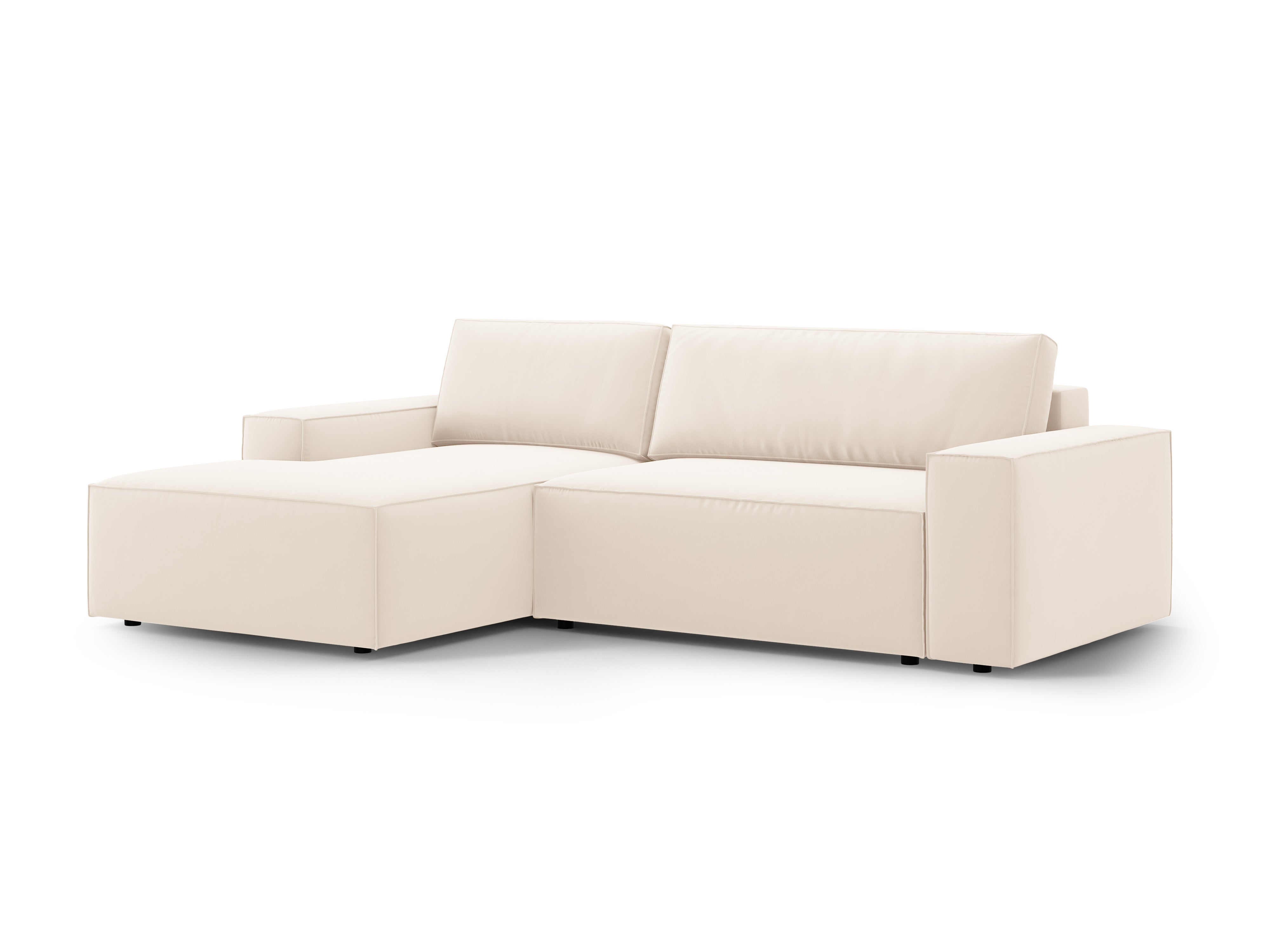 Velvet hoekbank links met slaapfunctie JODIE lichtbeige