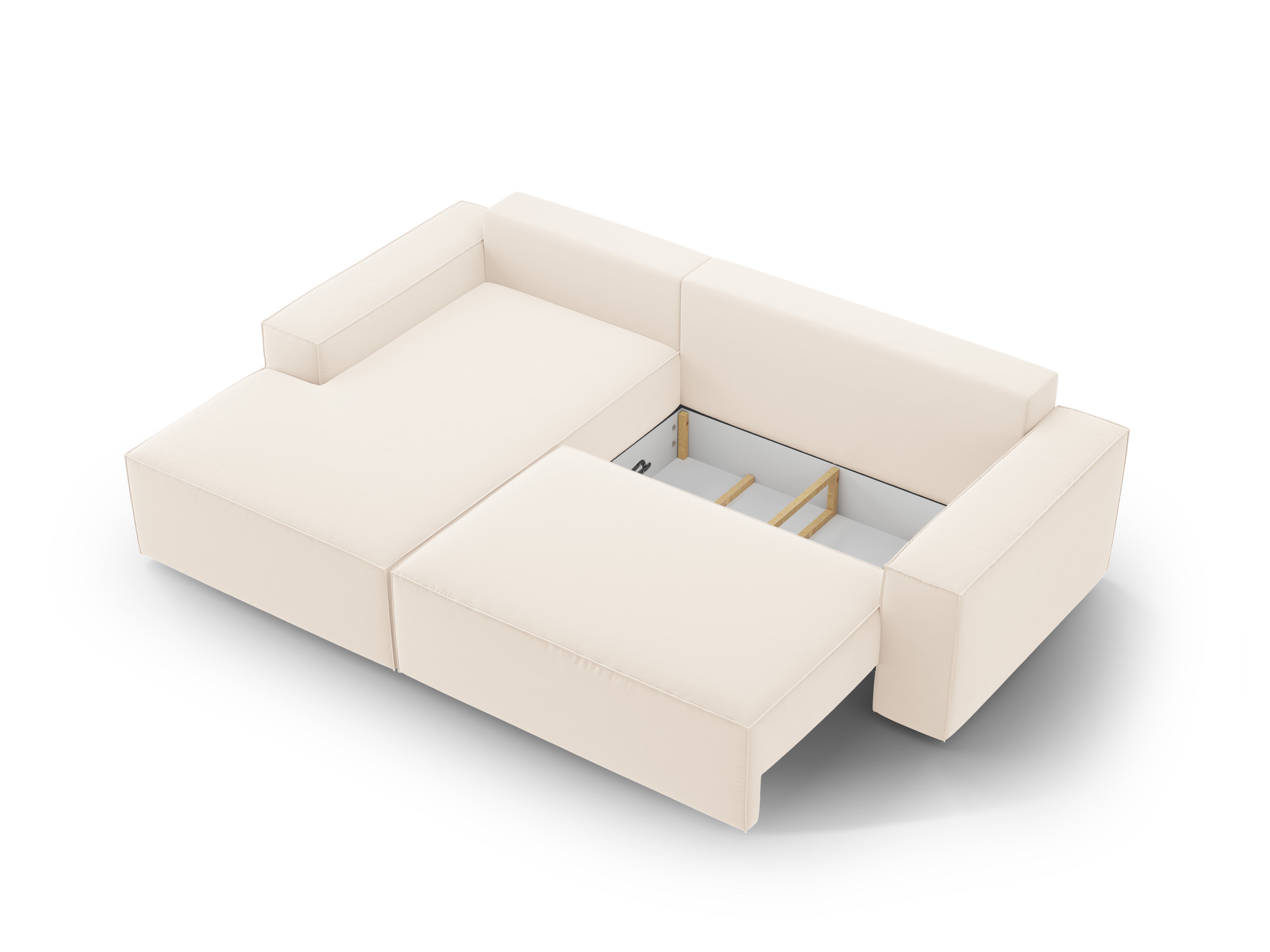 Velvet hoekbank links met slaapfunctie JODIE lichtbeige