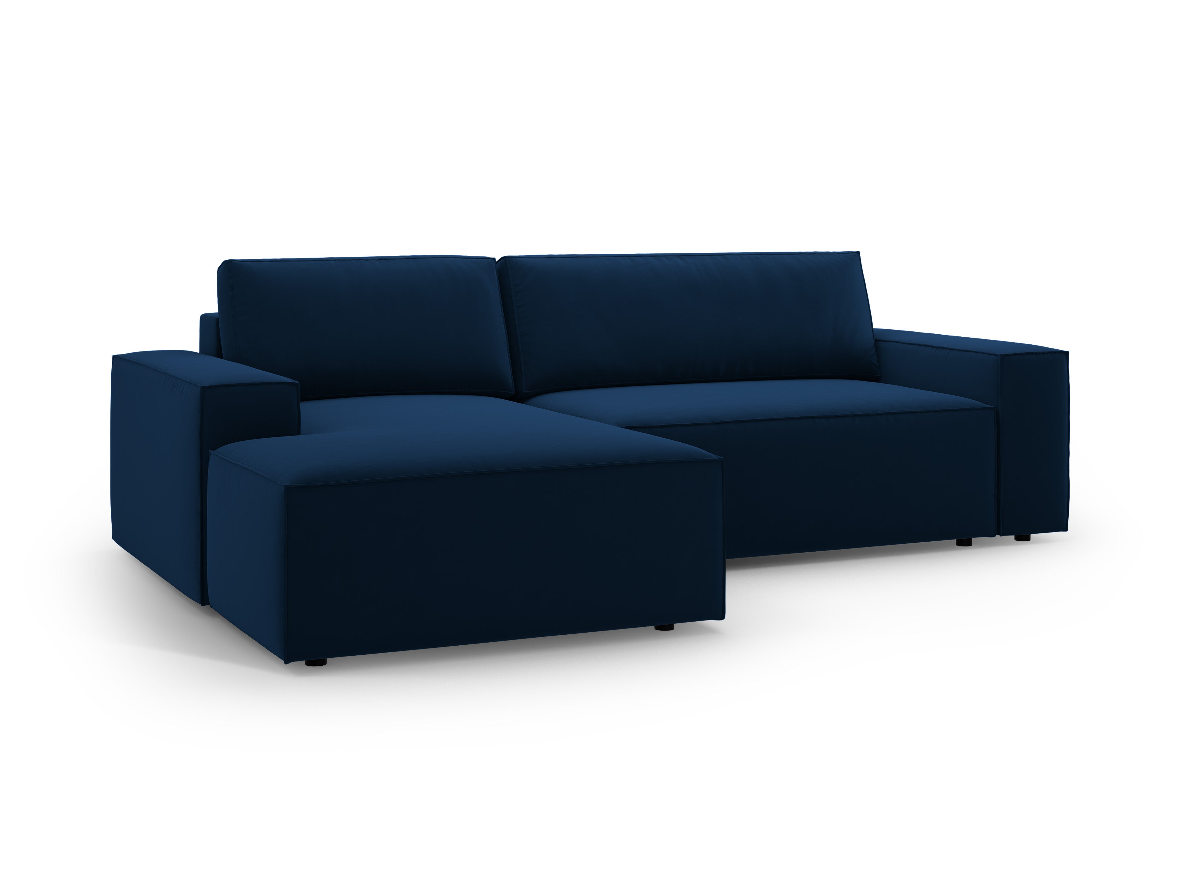 Left-facing velvet corner sofa bed JODIE royal blue