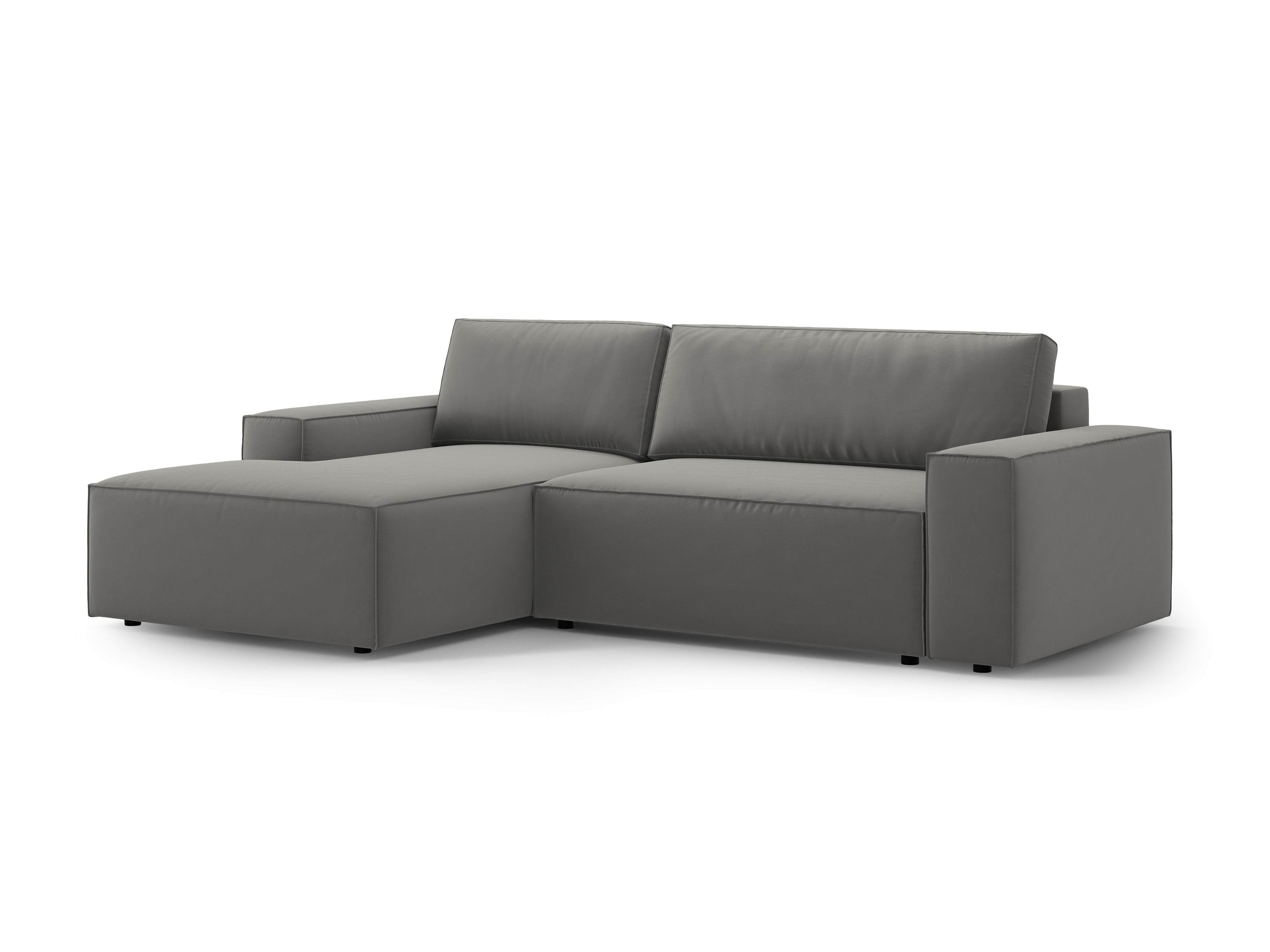 Left-facing velvet corner sofa bed JODIE light gray
