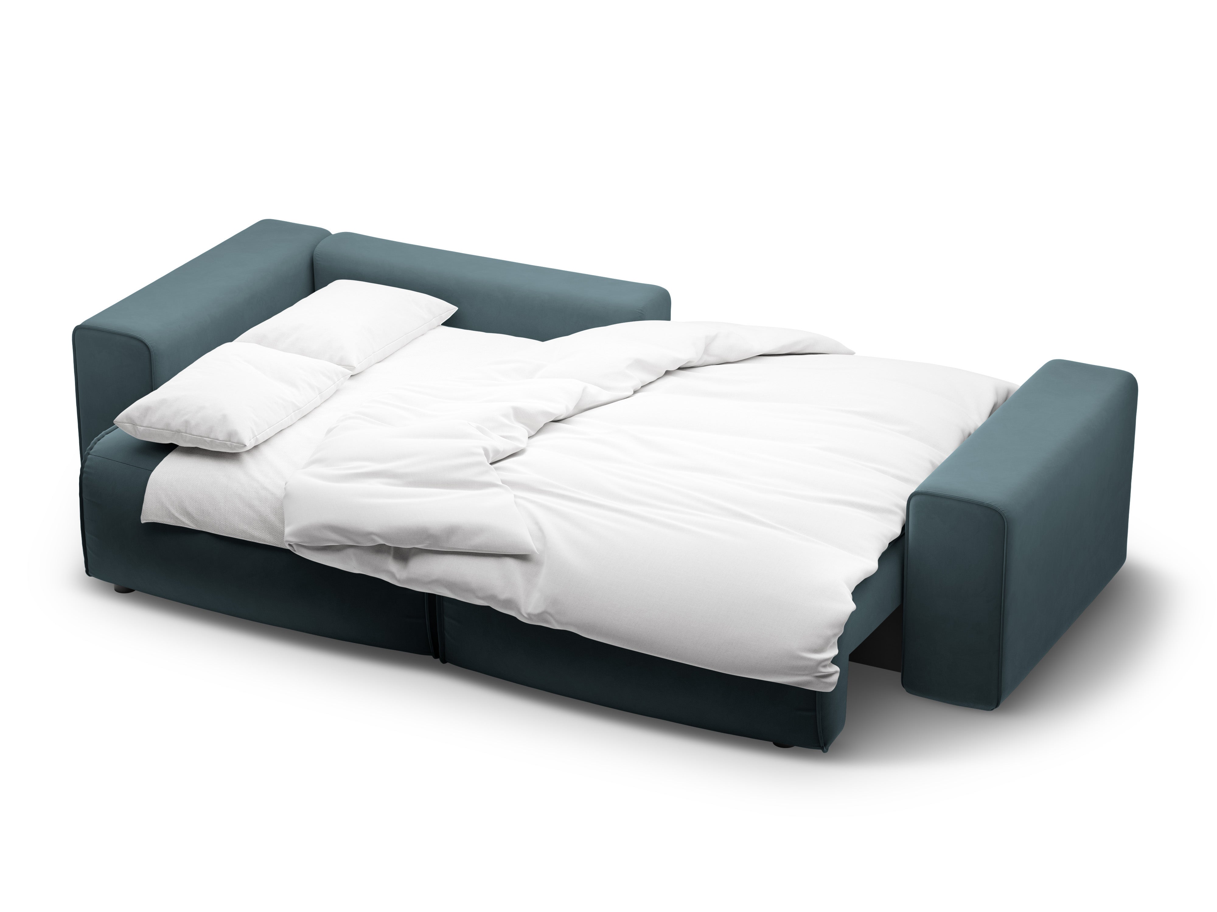 Blauwe 3-zits fluwelen hoekbank links met slaapfunctie VICTOR