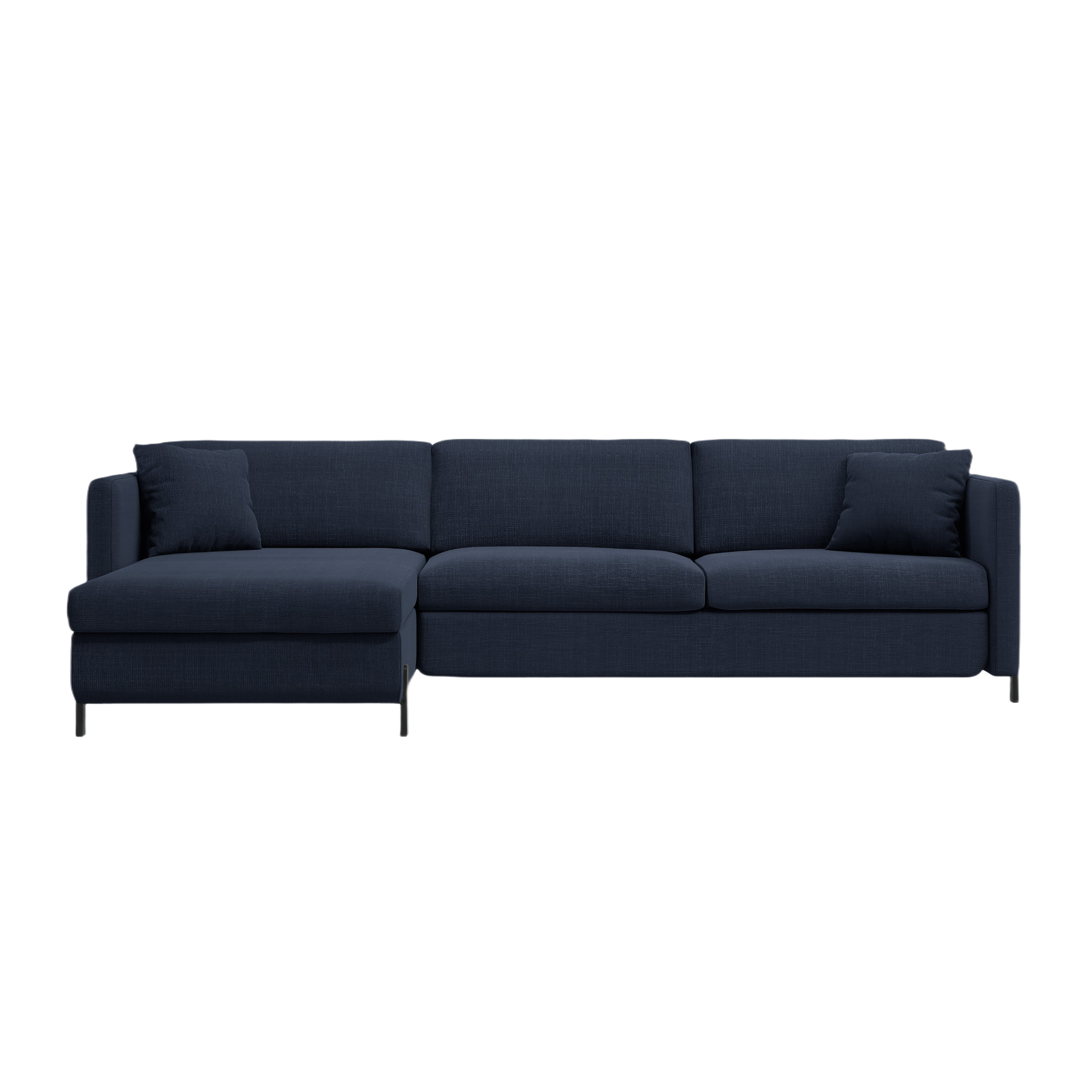 Linksseitiges 4-Sitzer Schlafsofa GLORIA in blauer Chenille