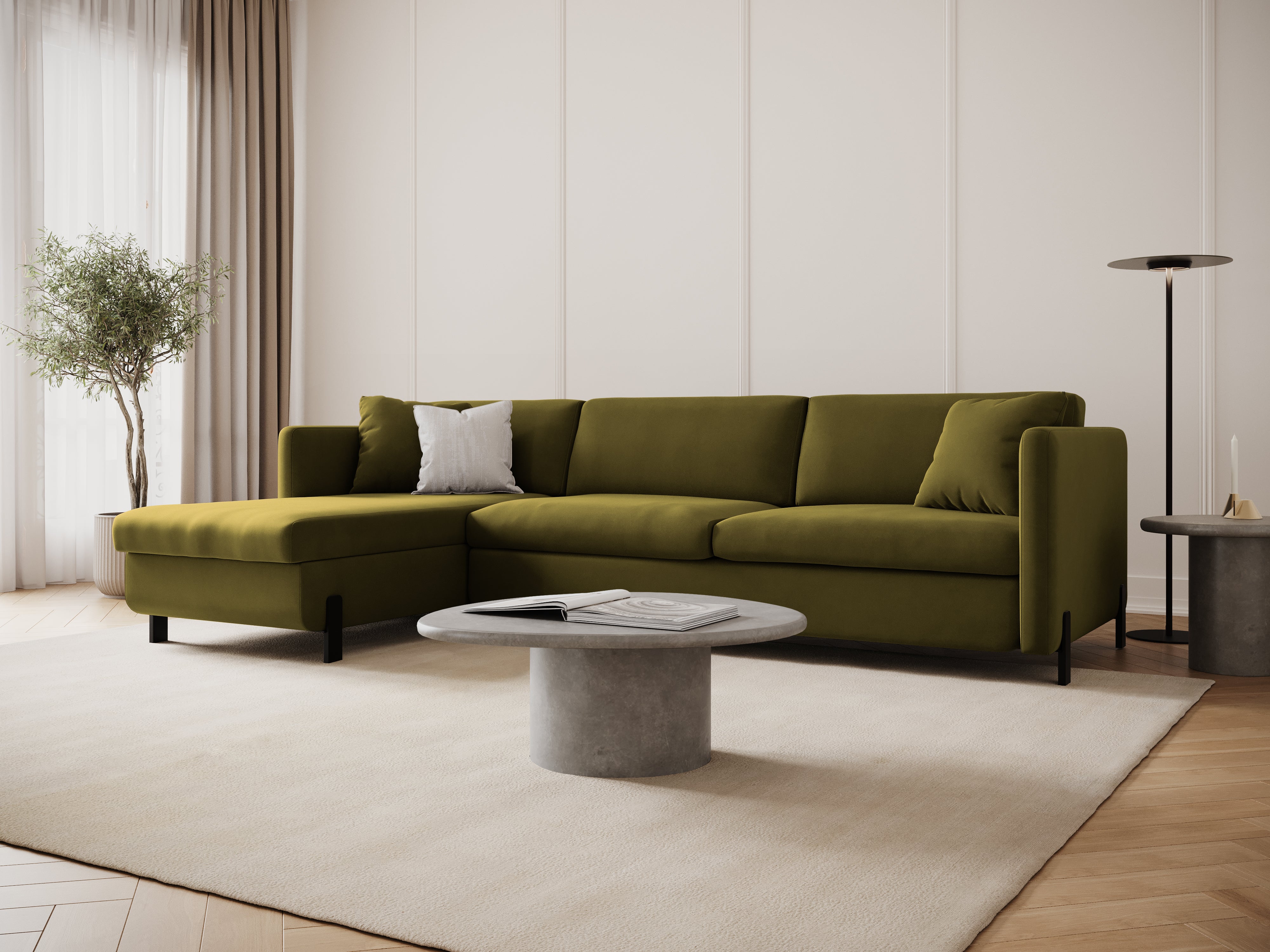 Samt-Ecksofa linksseitig für 4 Personen mit Schlaf-Funktion GLORIA grün