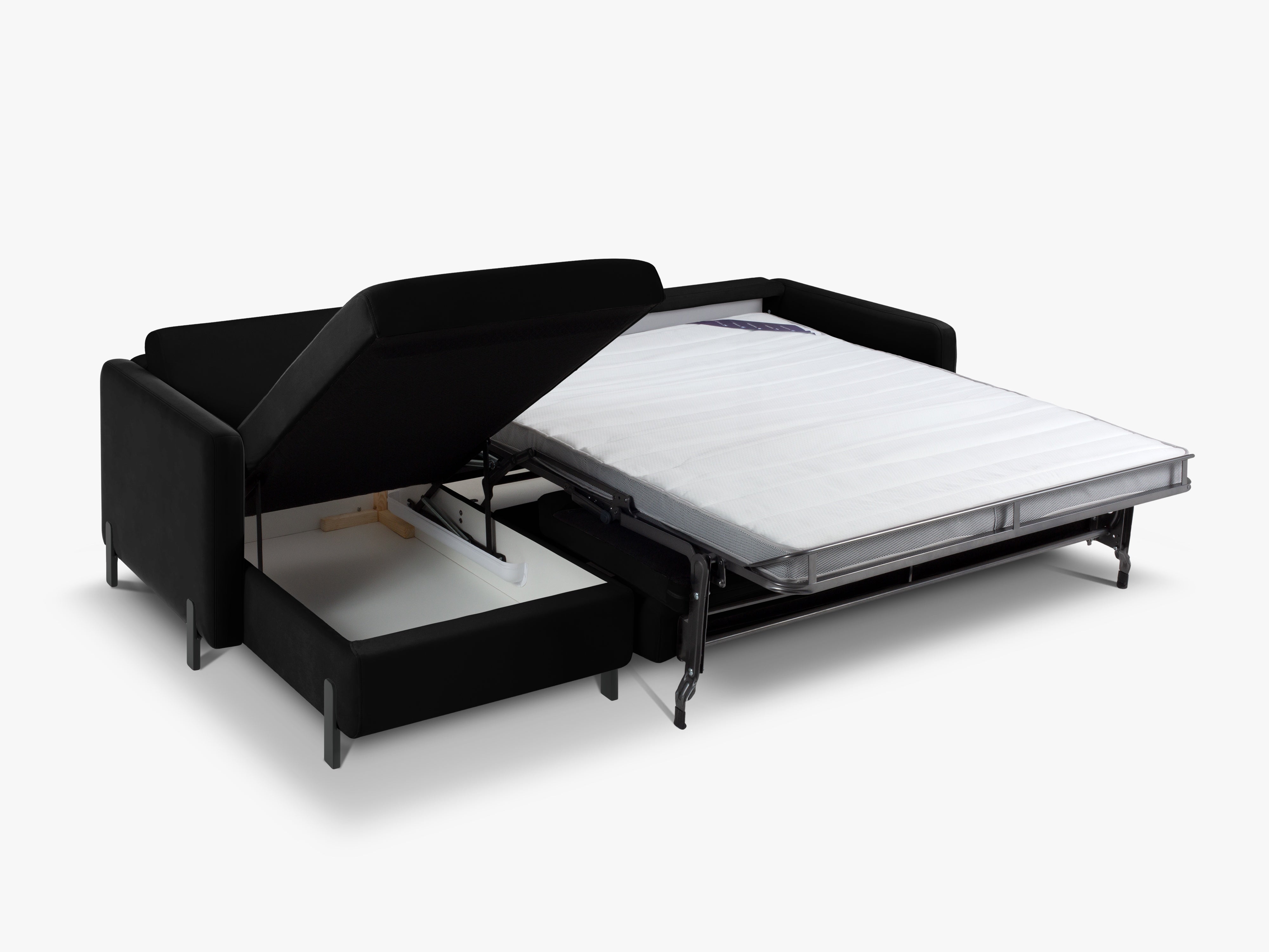 Zwarte fluwelen linkszijdige 4-persoons hoekbank met slaapfunctie GLORIA