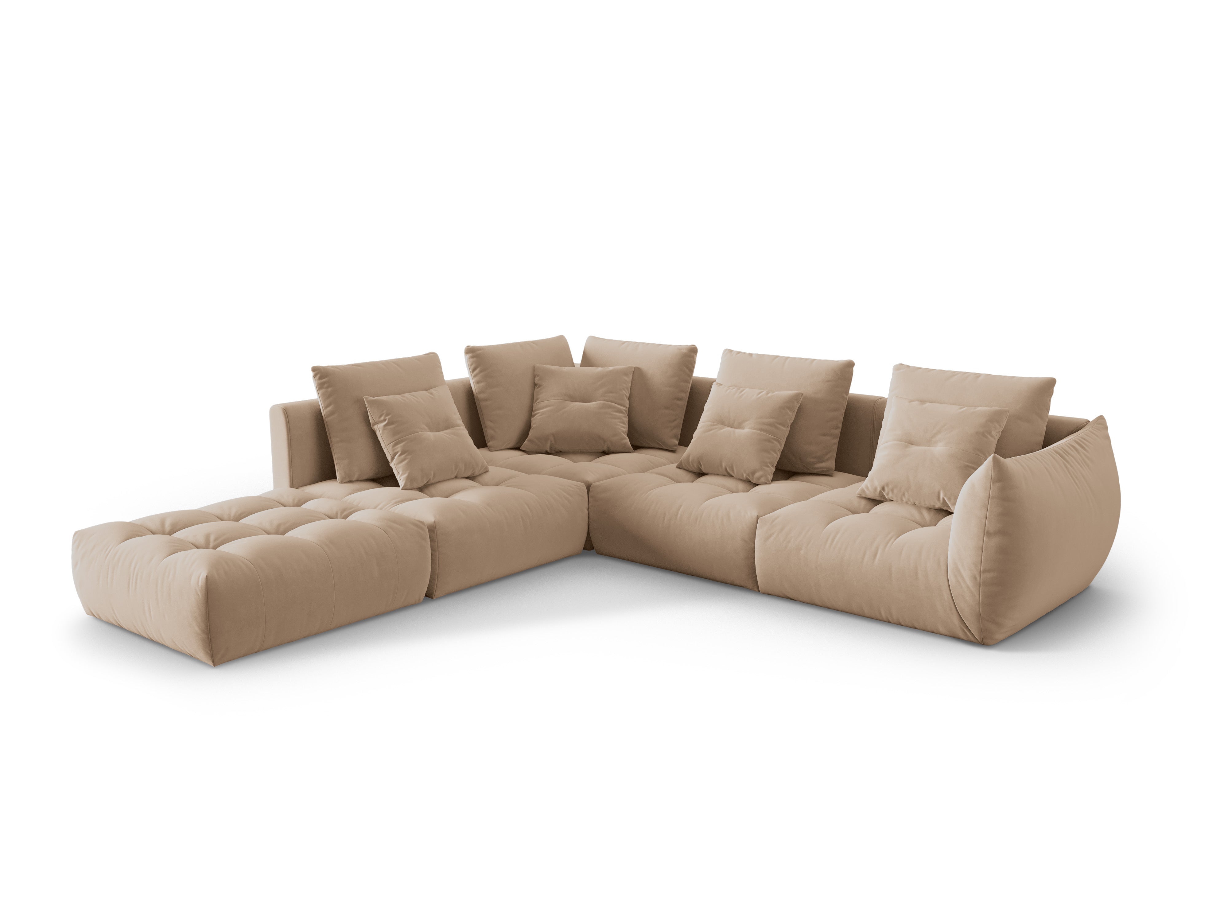 Modular velvet corner sofa for 4 people, left-sided, BLOOM, sand color
