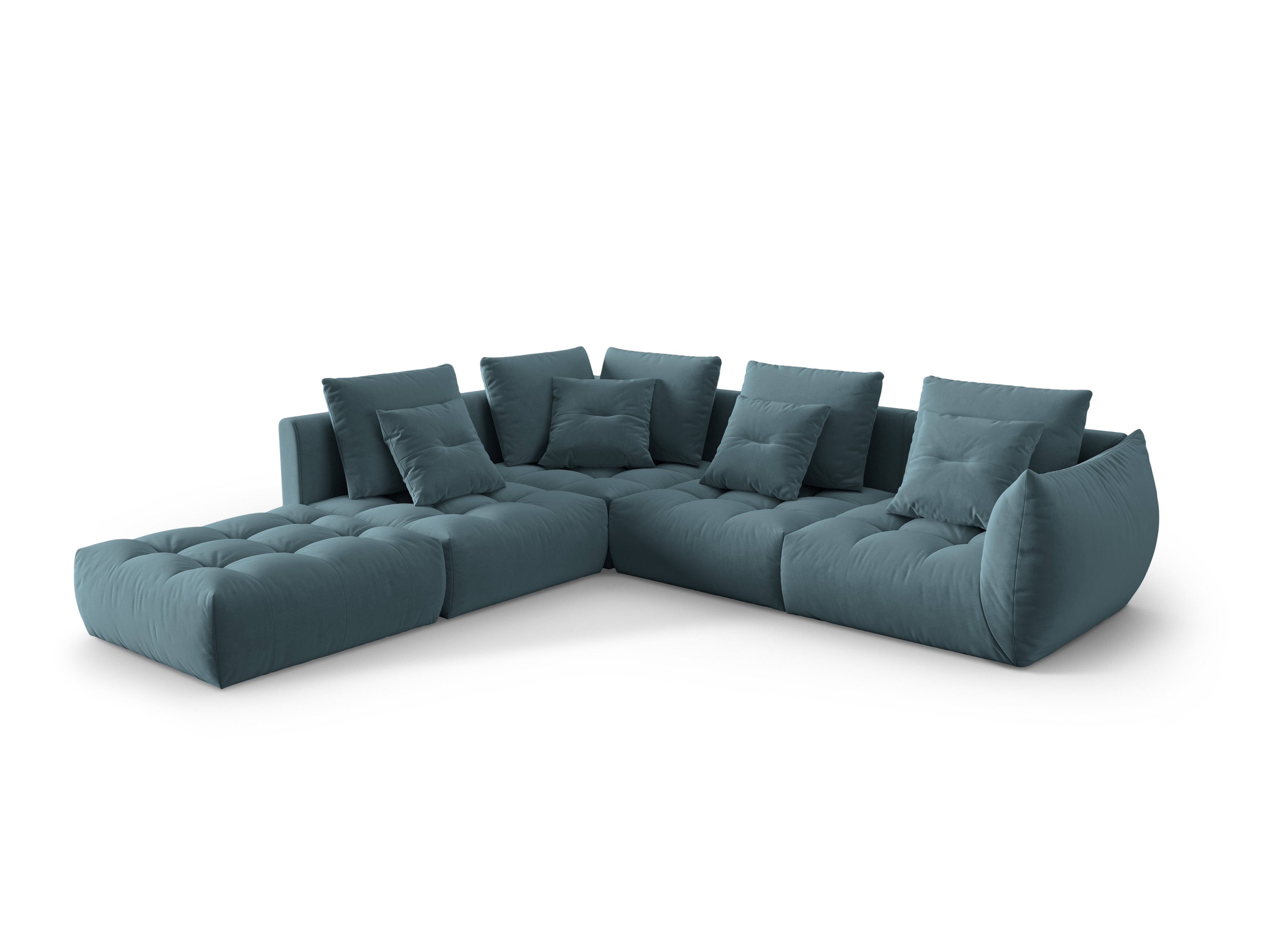 Modulares Samtsofa für 4 Personen, links, BLOOM, hellblau