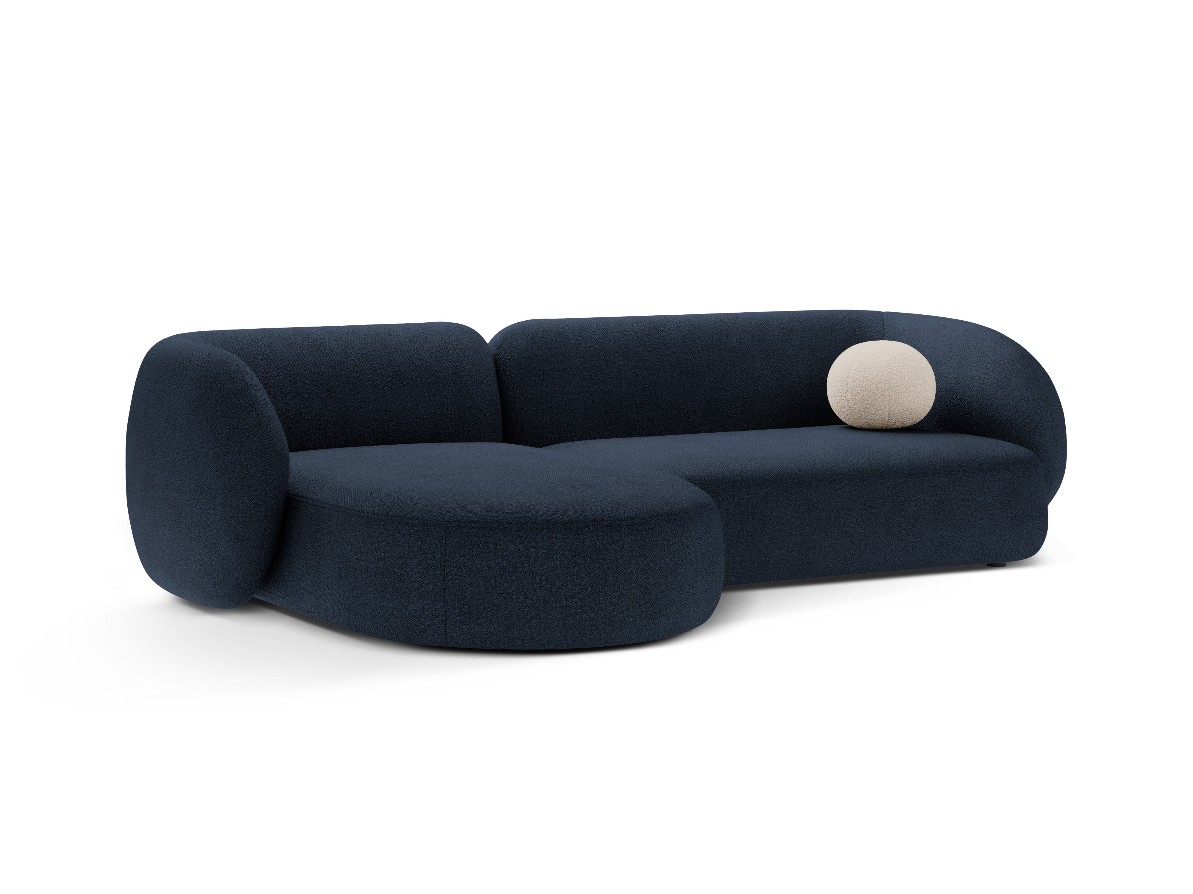 Linker 3-zits hoekbank KATE in marineblauwe boucle