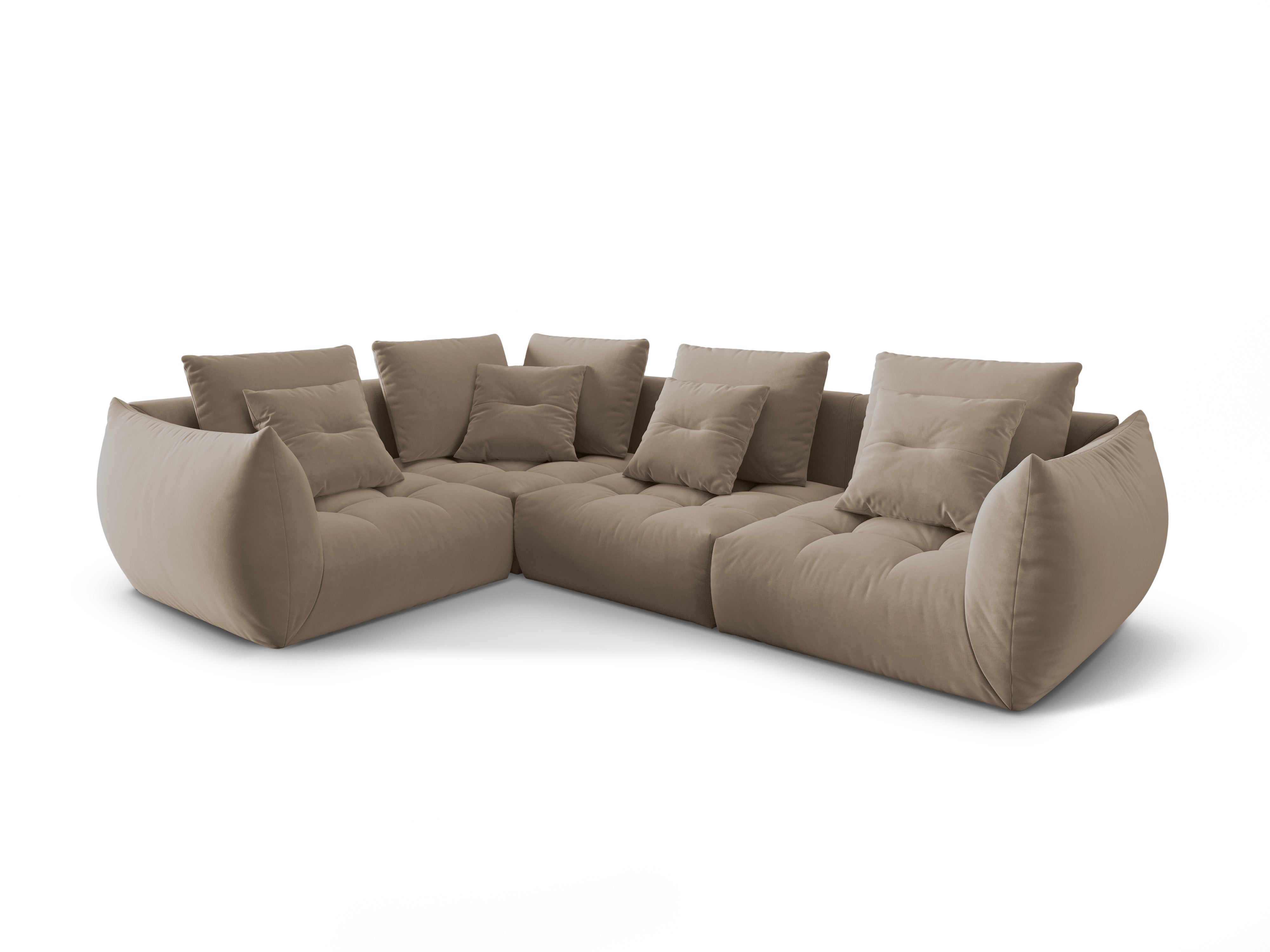 Modular velvet corner sofa for 3 people, left-sided, BLOOM in light brown