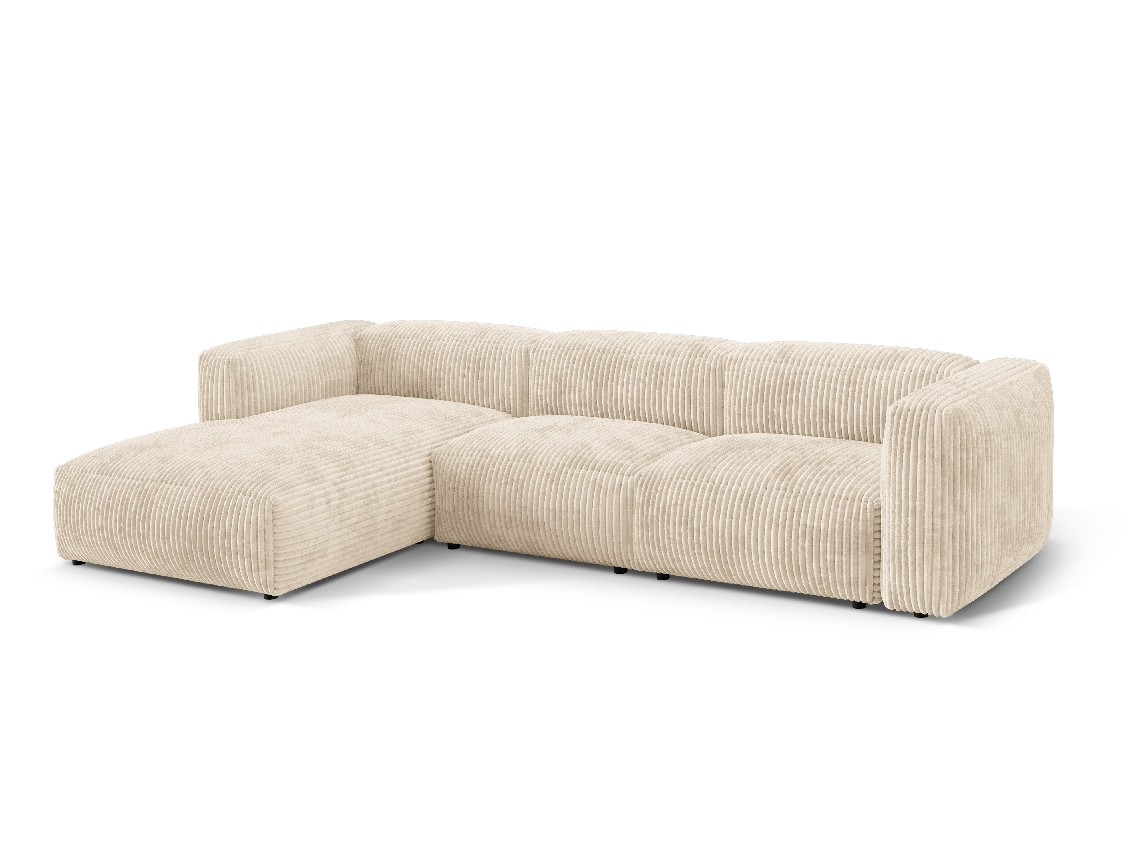 Links loungebank voor 3 personen MARTINA lichtbeige corduroy