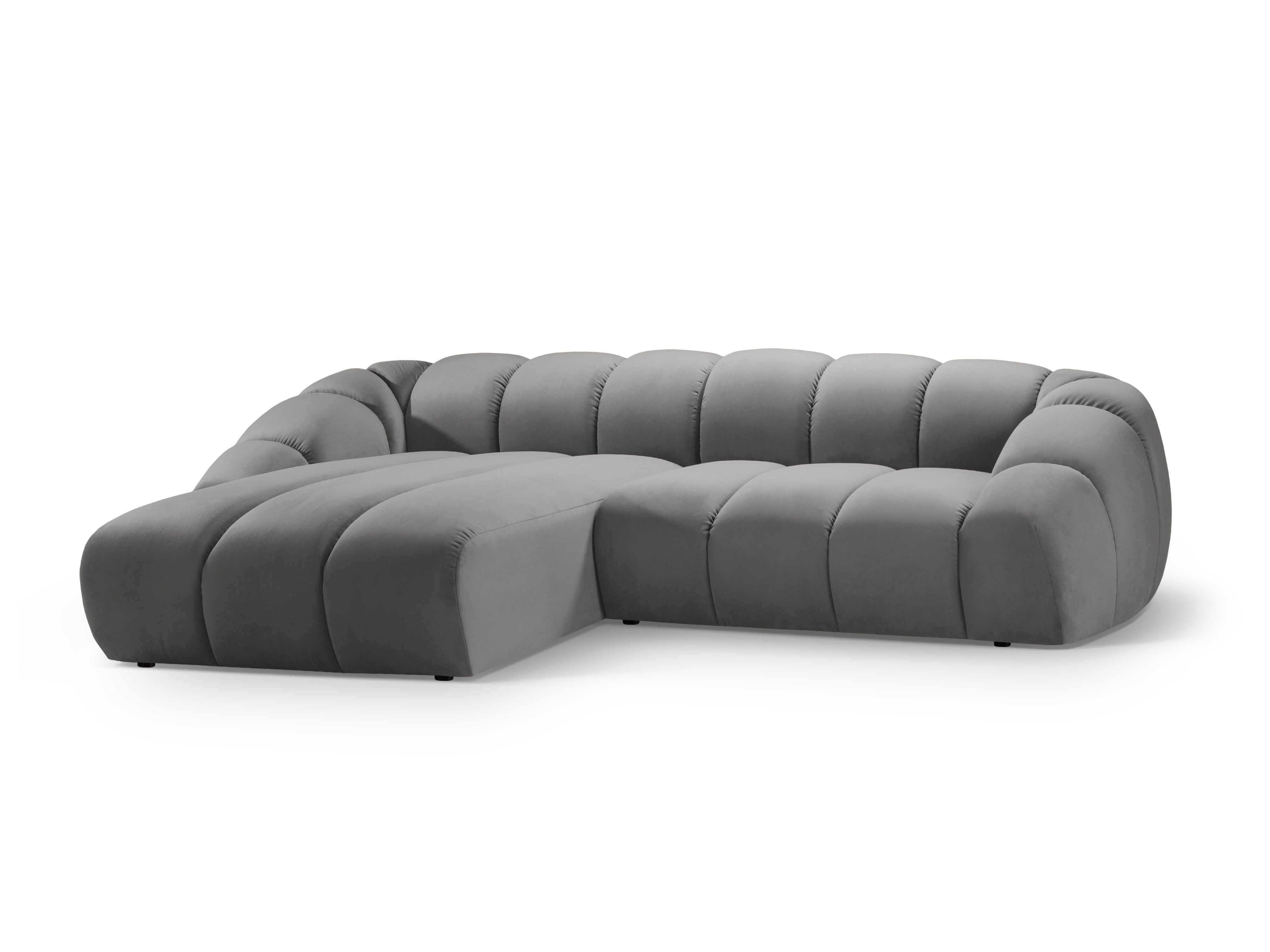 Gray left-facing velvet corner sofa for 4 people DIANA