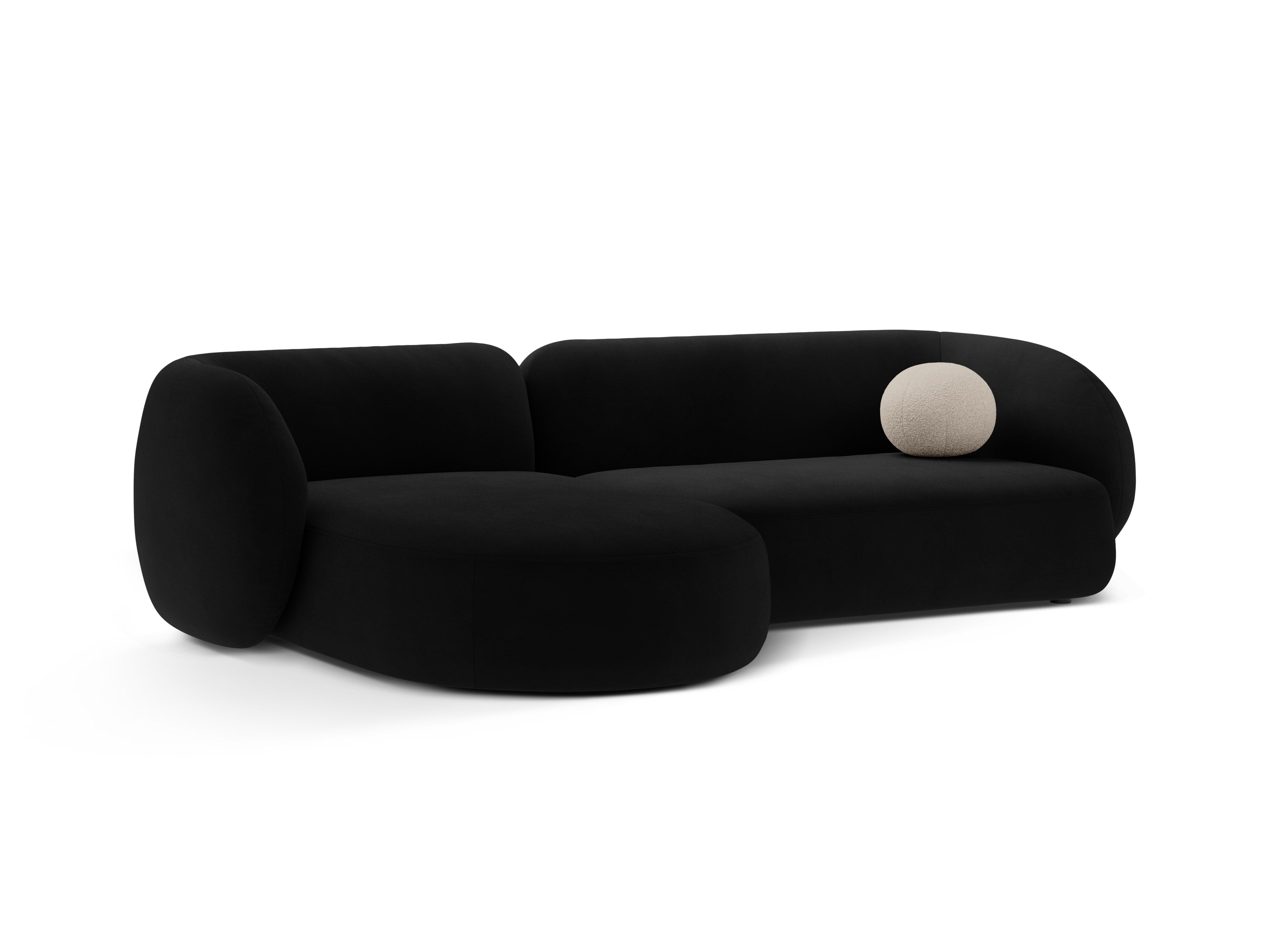 Samt-Ecksofa links 3-Sitzer KATE schwarz