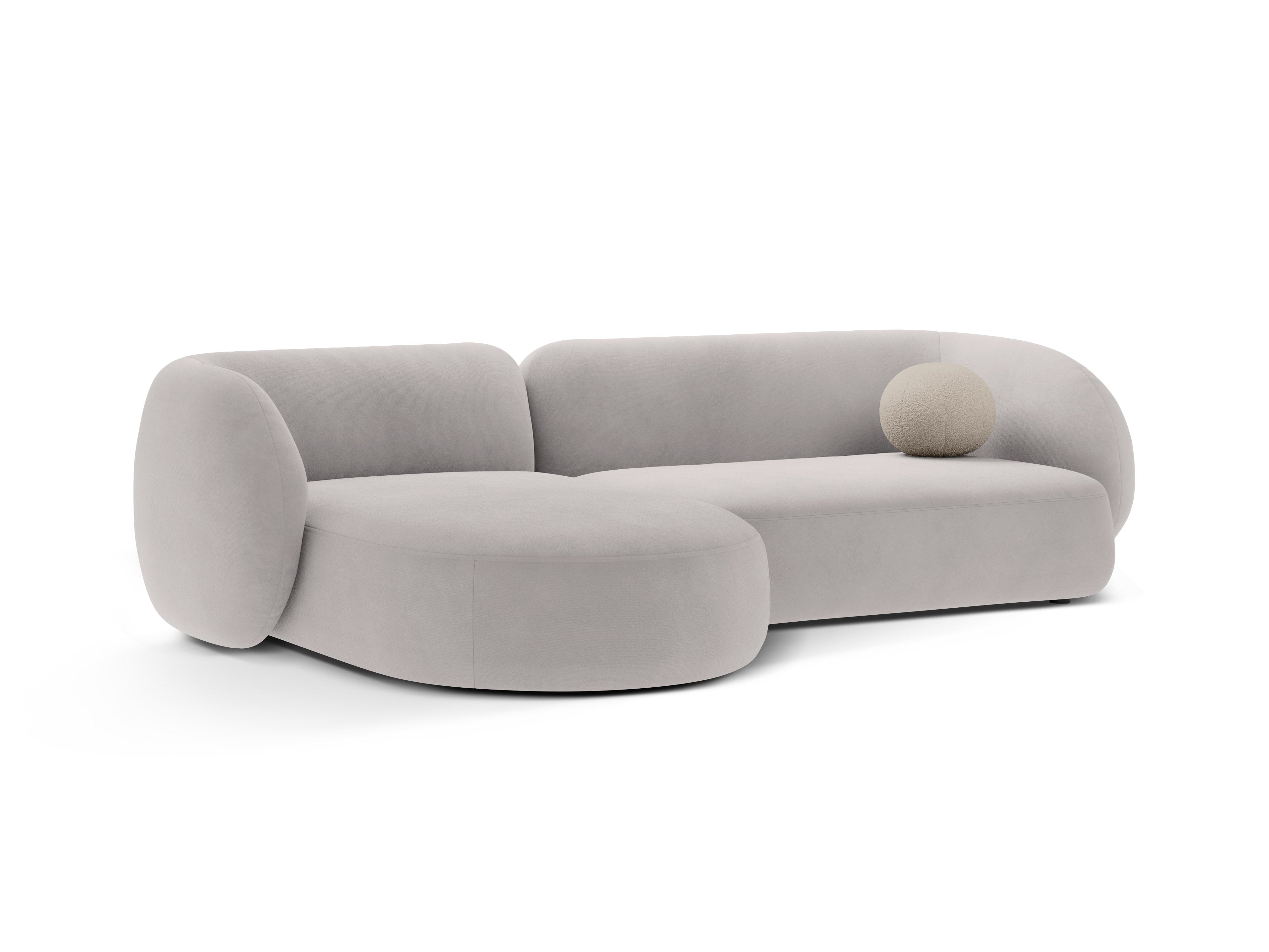 Samt-Ecksofa linksseitig 3-sitzig KATE hellgrau