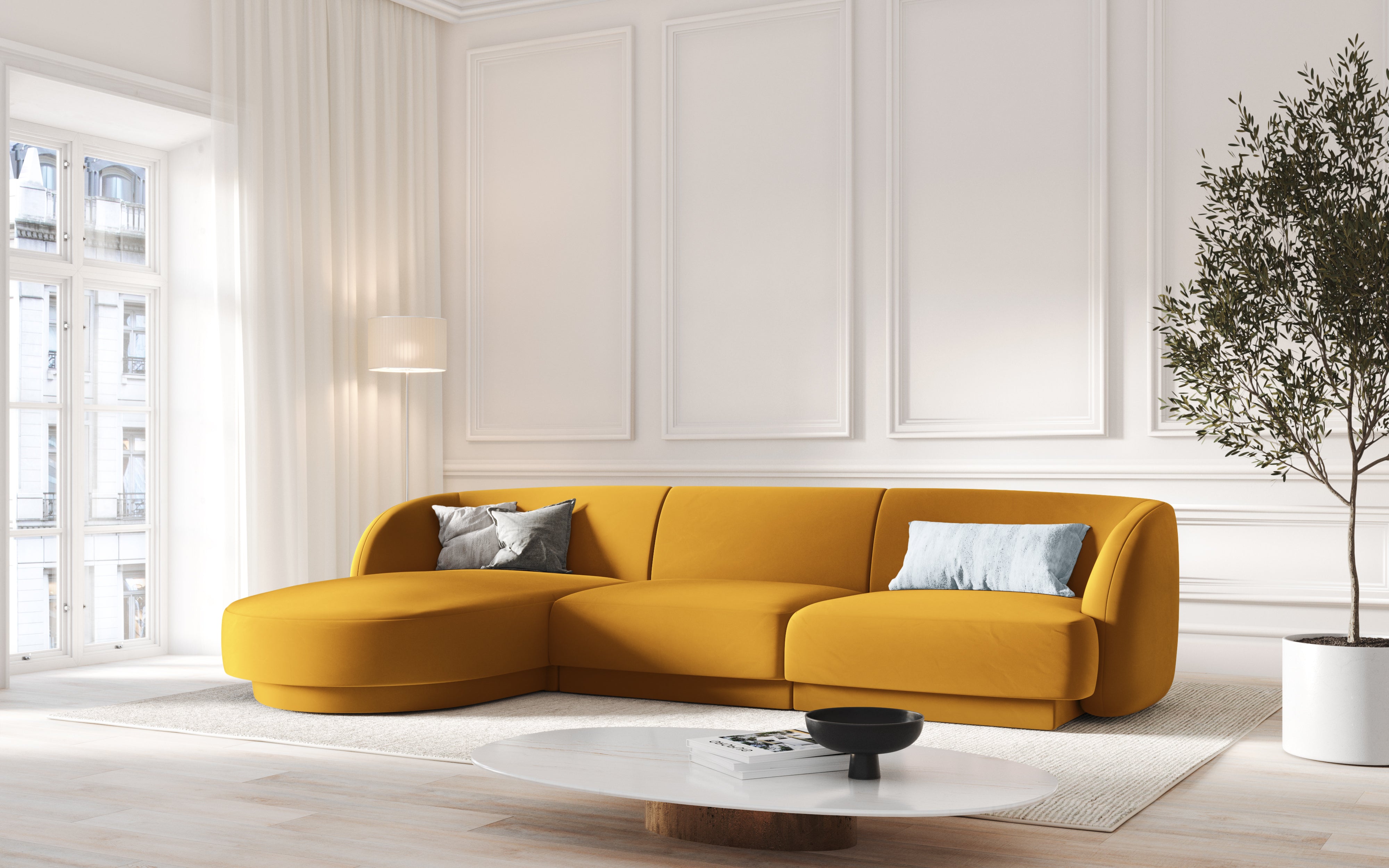 Narożnik aksamitny 4-osobowy lewostronny MILEY żółty Micadoni    Eye on Design